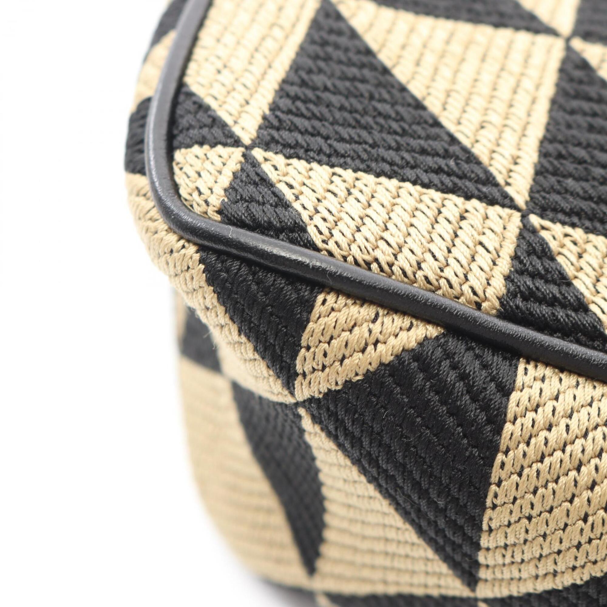 Prada Beige Black Canvas Leather Handbag Shoulder Bag (Pre-Owned)