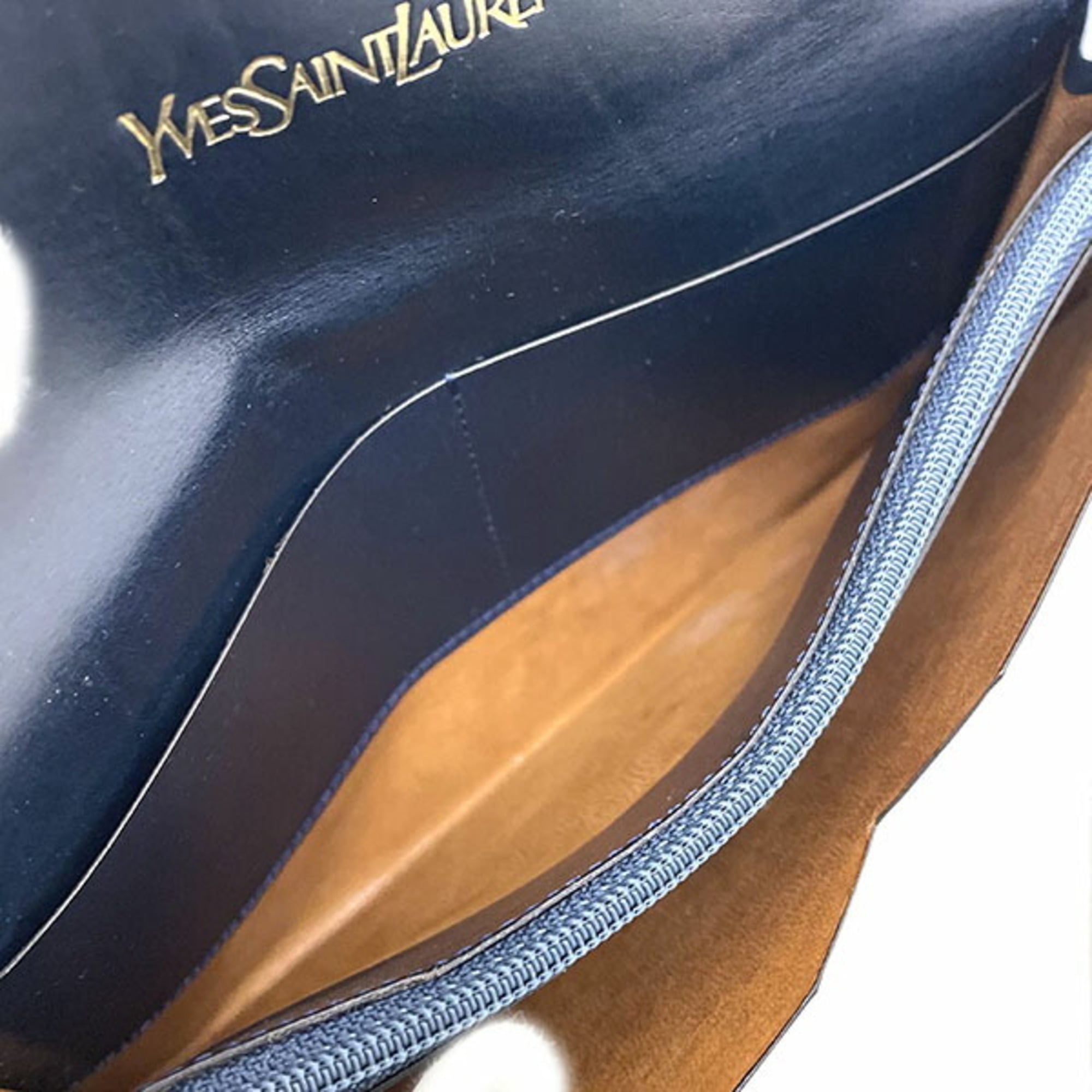 Yves Saint Laurent Navy Leather Long Wallet (Bi-Fold) (Pre-Owned)