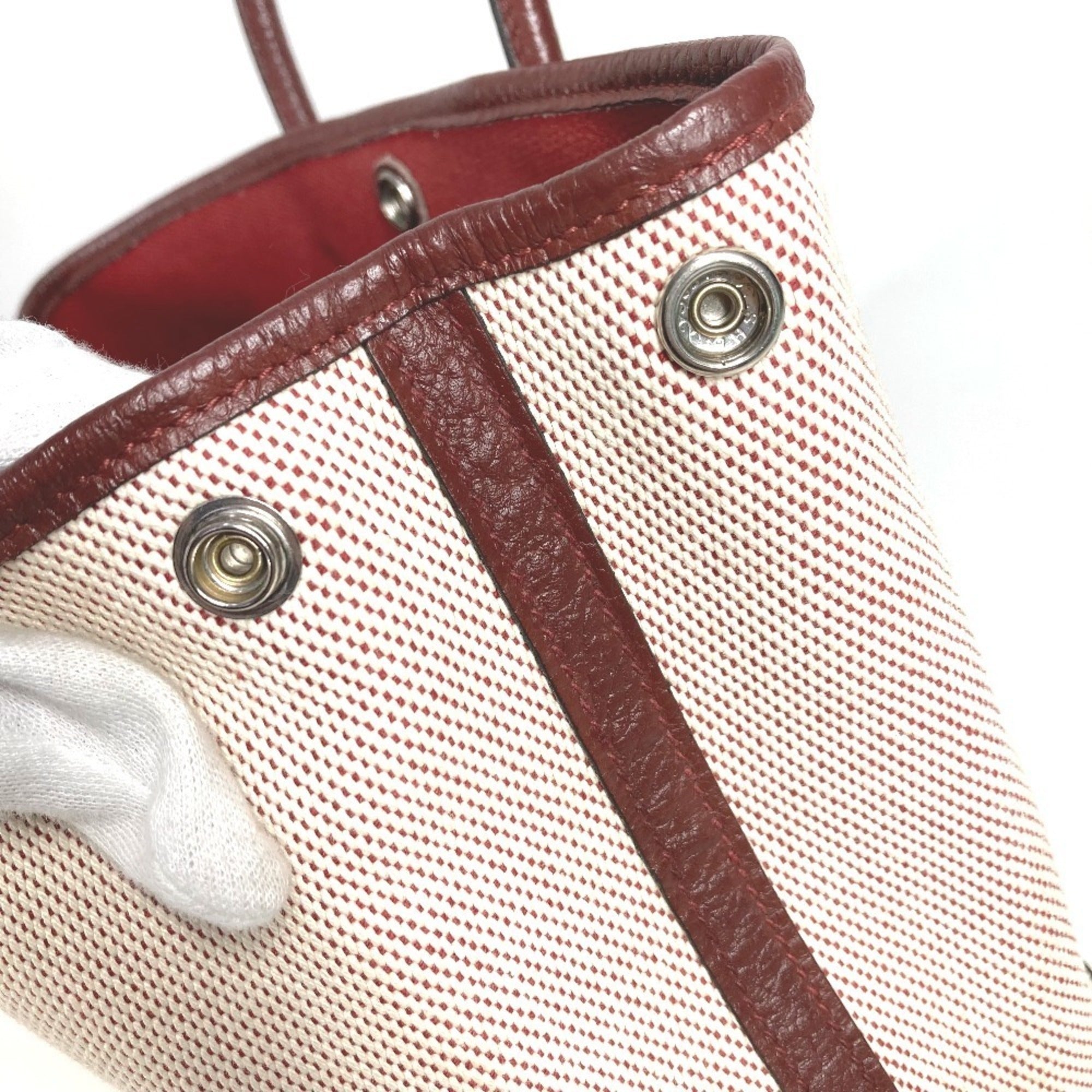 Hermes Garden Beige Wine Toile H Leather Handbag Tote Bag (Pre-Owned)