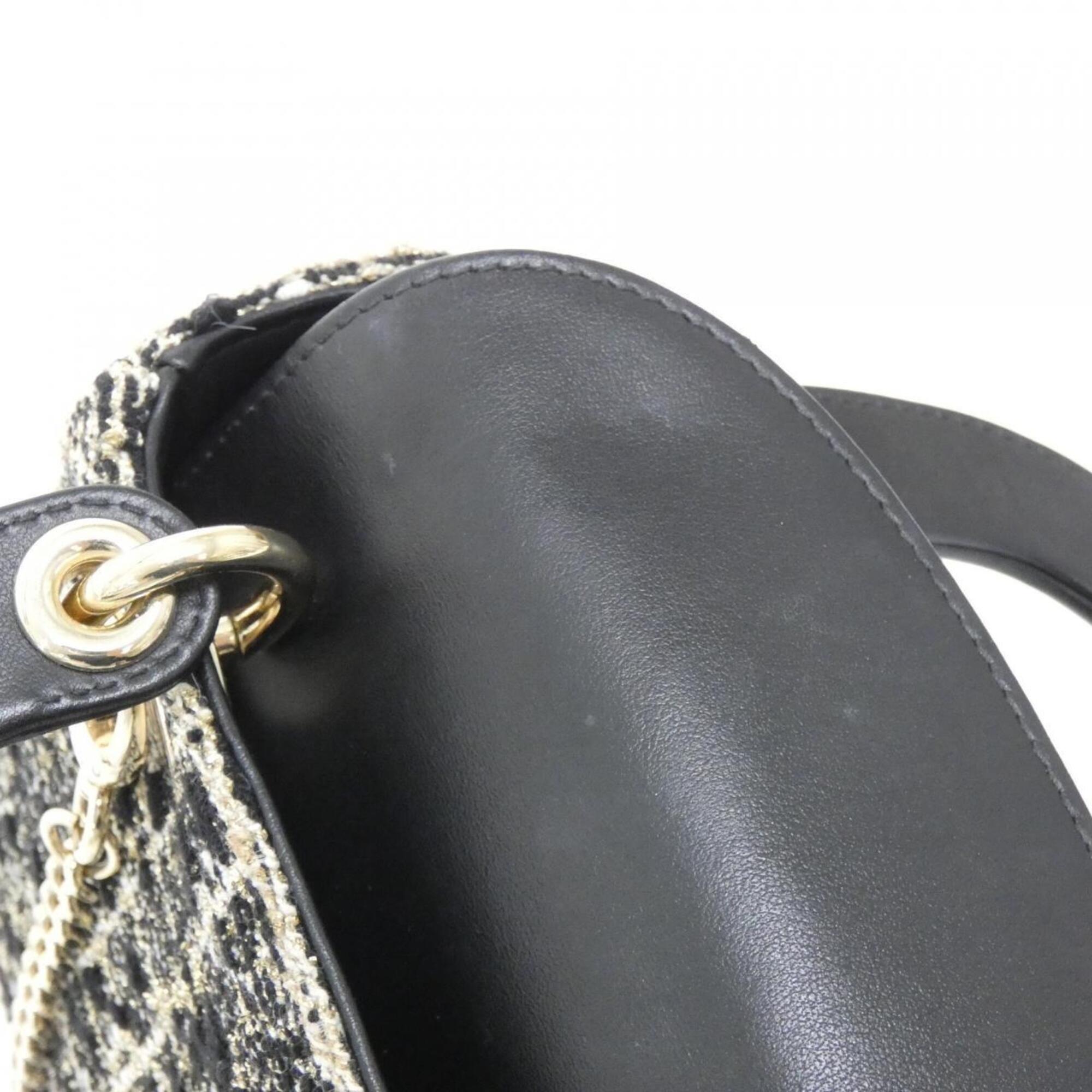 Christian Dior Black White Tweed Leather Handbag (Pre-Owned)