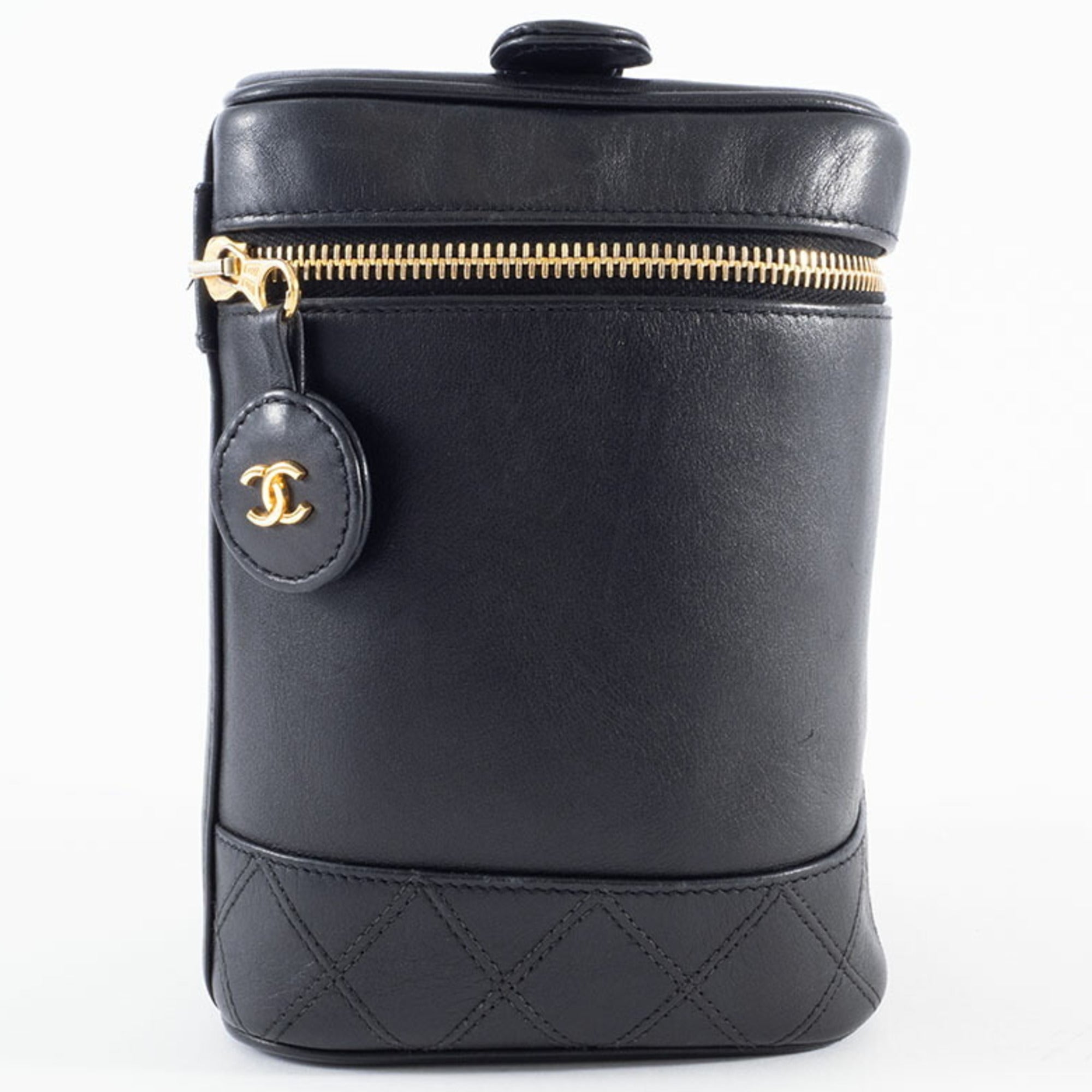 Chanel Black Leather Handbag Pouch Vanity Bag (Pre-Owned)