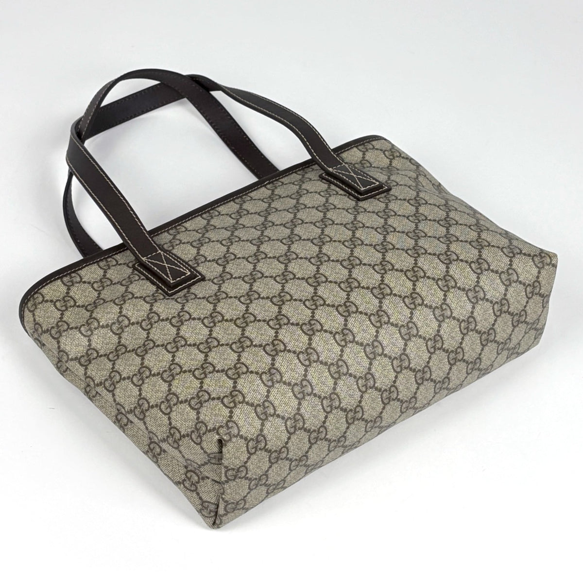 Gucci Beige Brown Coated Canvas Leather Tote Bag (Pre-Owned)
