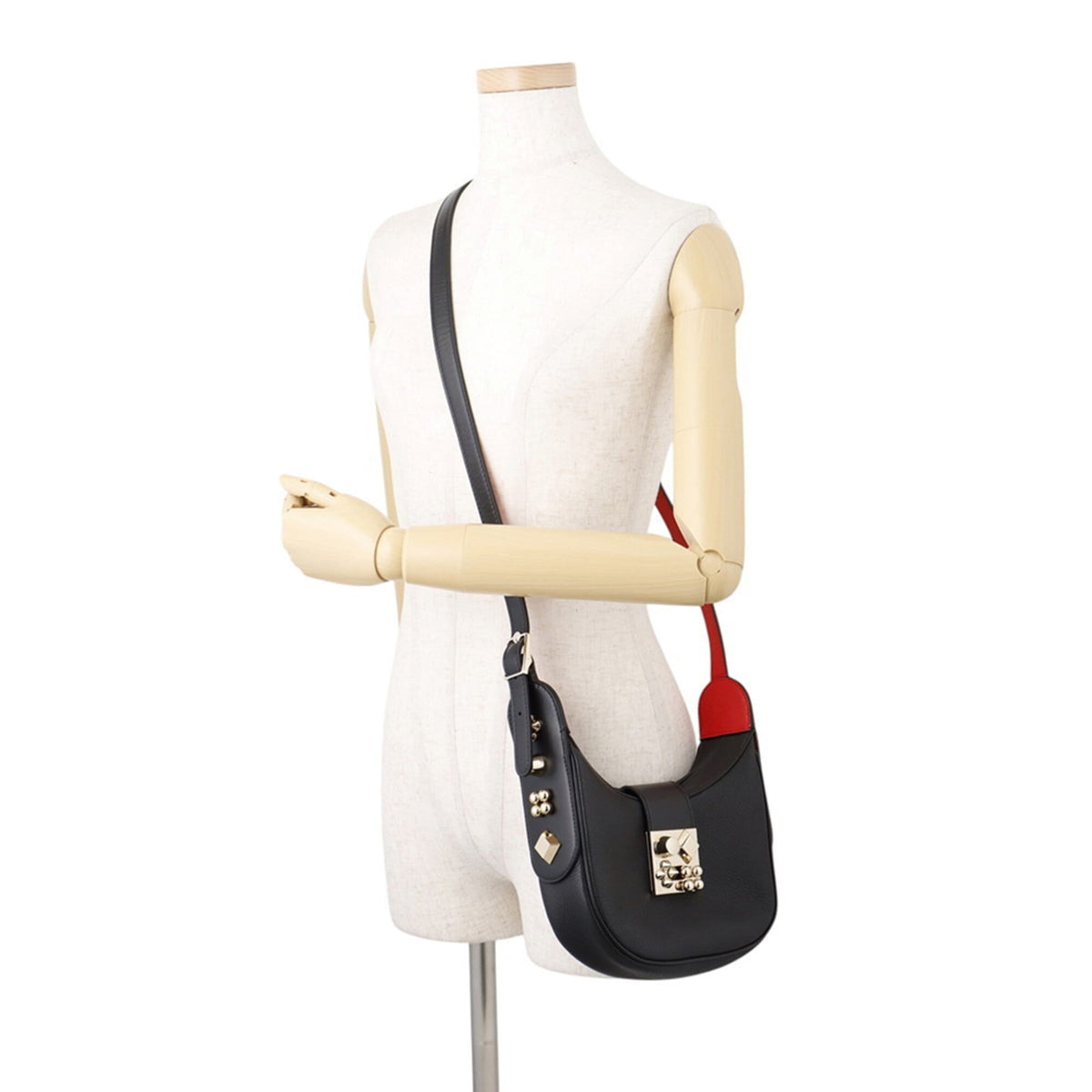 Christian Louboutin Black Red Color Leather Handbag Shoulder Bag (Pre-Owned)