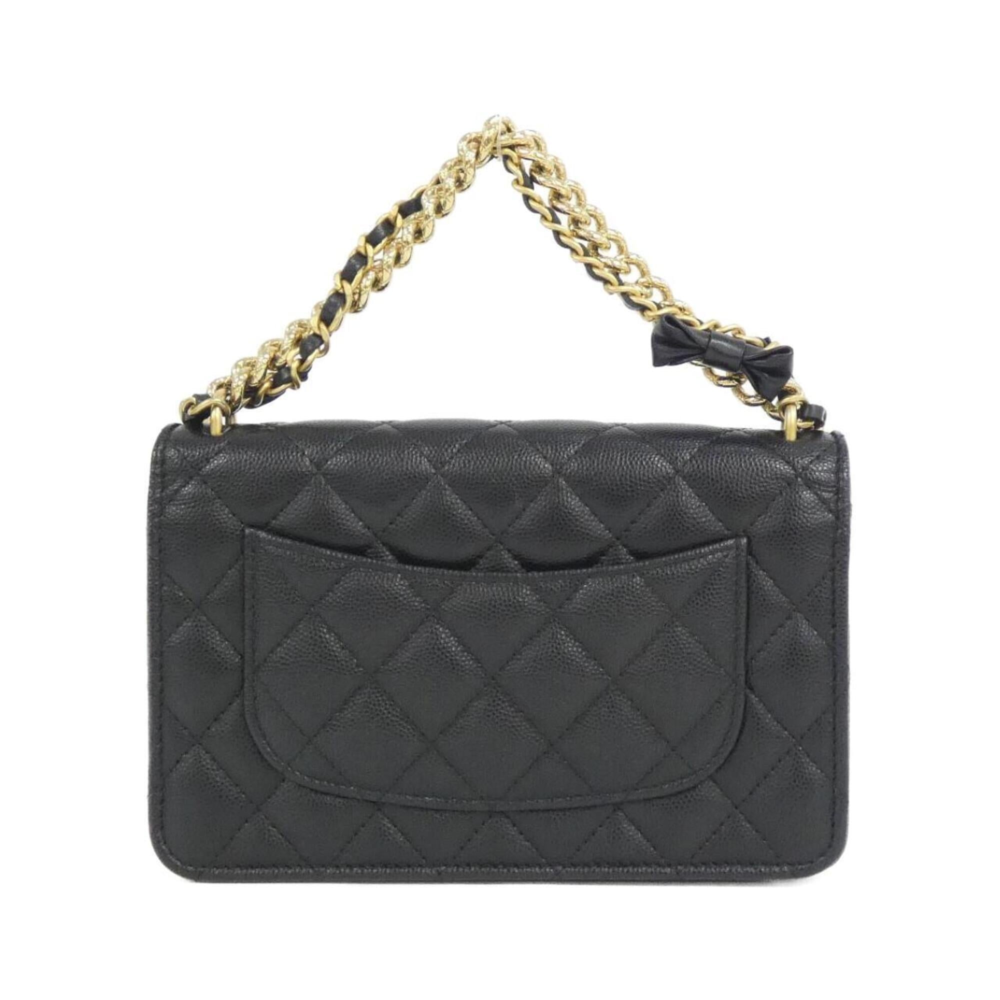 Chanel Black Grained Calfskin Chain/Shoulder Wallet (Pre-Owned)