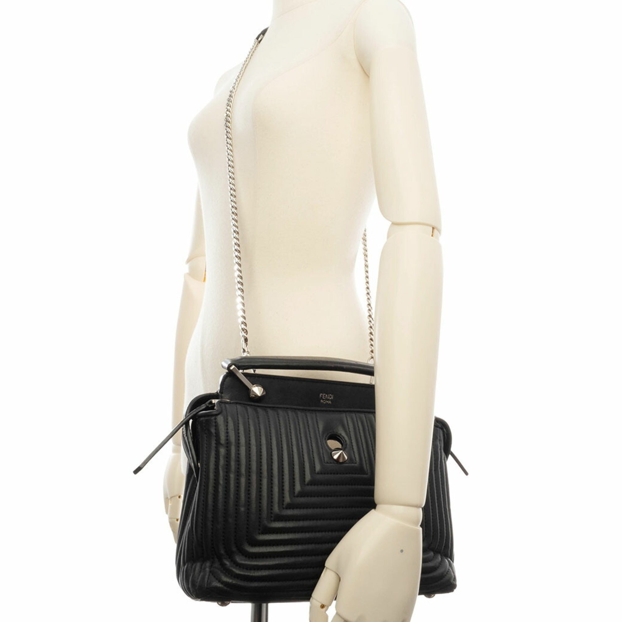 Fendi Dotcom Black Leather Shoulder Bag (Pre-Owned)
