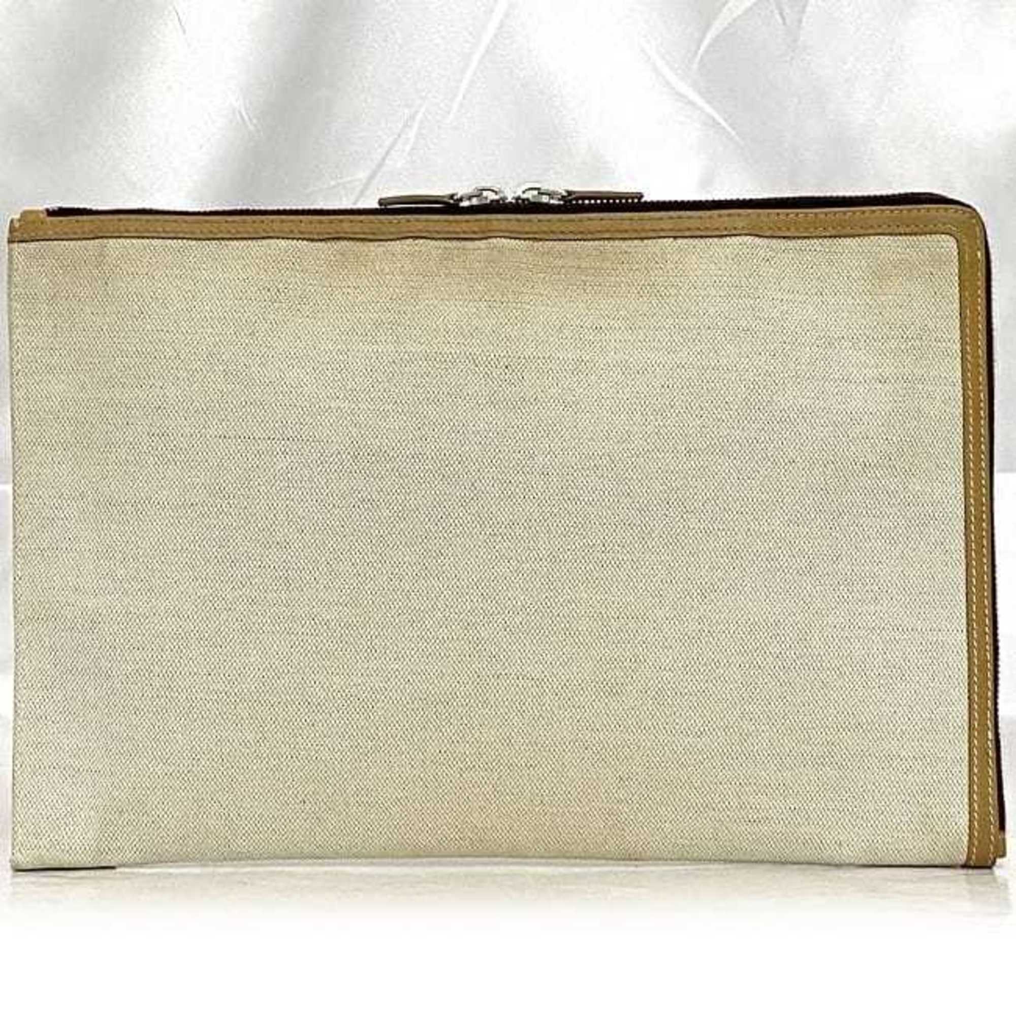 Balenciaga Beige White Canvas Leather Clutch Bag Handbag (Pre-Owned)