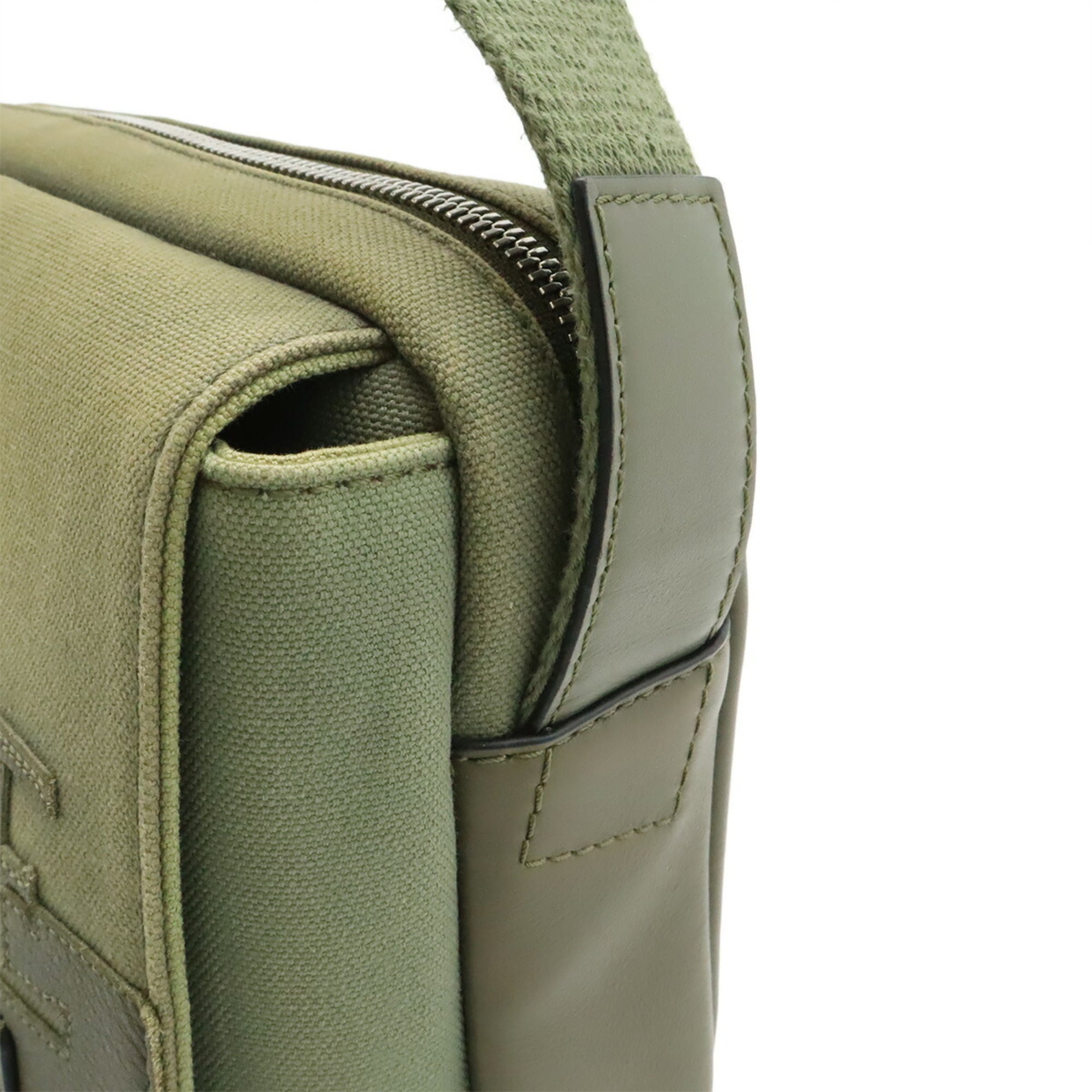 Loewe Green Khaki Canvas Leather Messenger Bag Shoulder Bag (Pre-Owned)