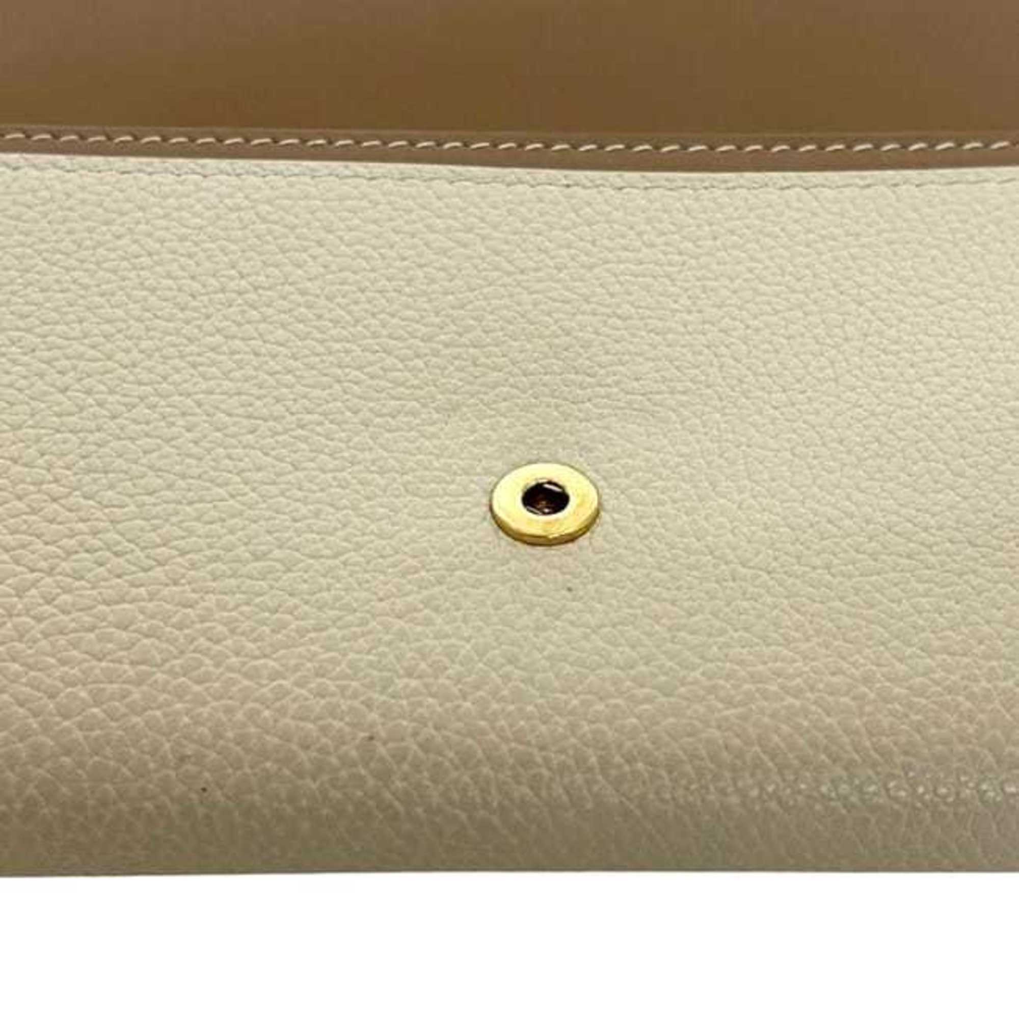 Burberry Beige Brown Leather Long Wallet (Bi-Fold) (Pre-Owned)