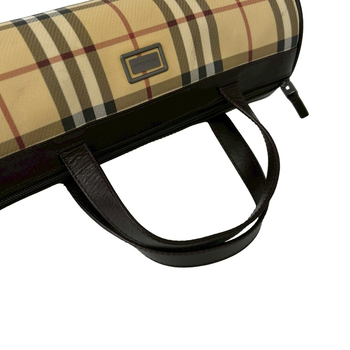 Burberry Beige Brown Pvc Leather Boston Bag Handbag (Pre-Owned)