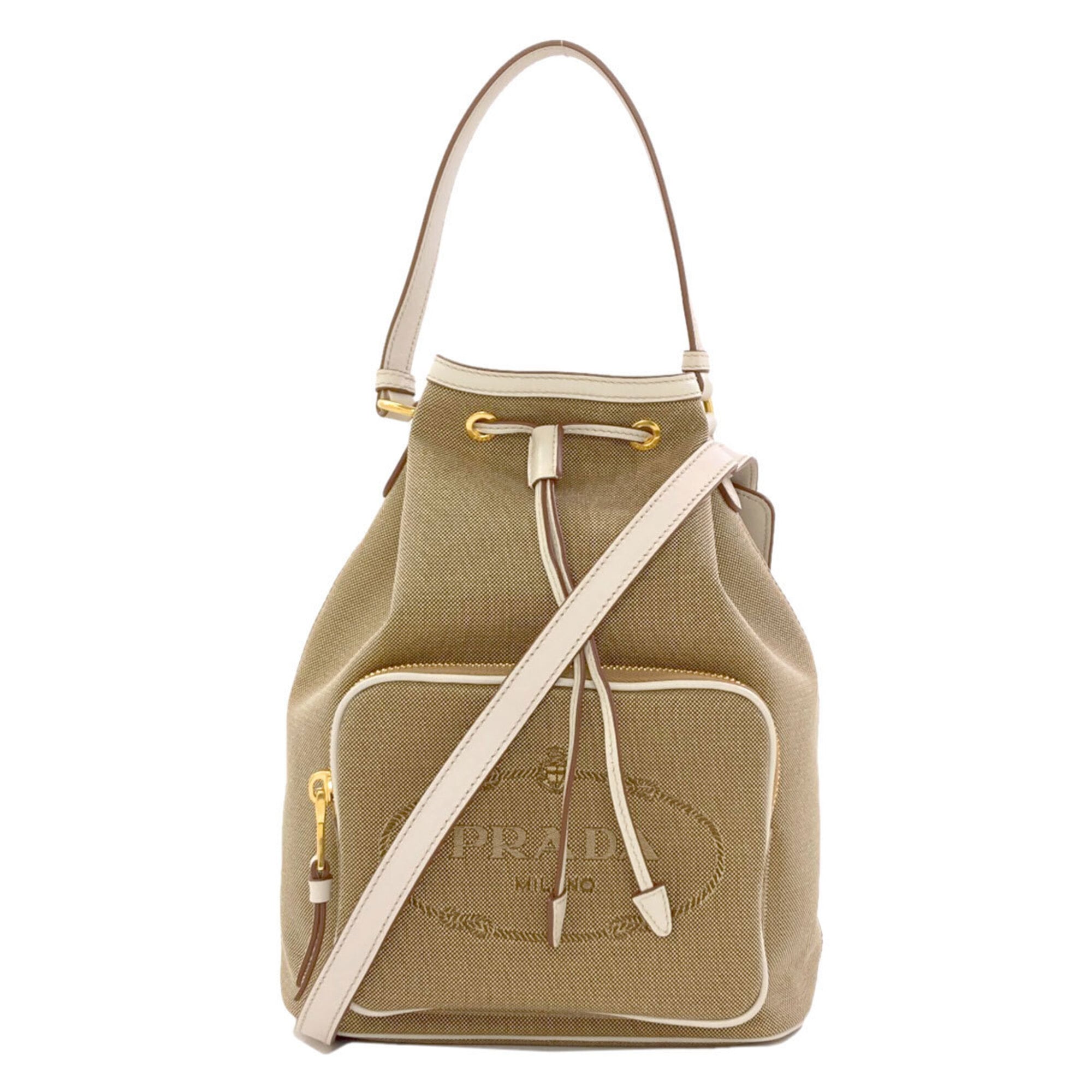 Prada Beige White Canvas Handbag (Pre-Owned)