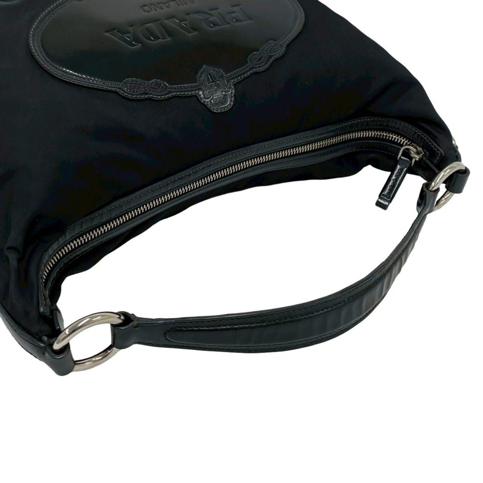 Prada Black Nylon Patent Leather Handbag Tote Bag (Pre-Owned)