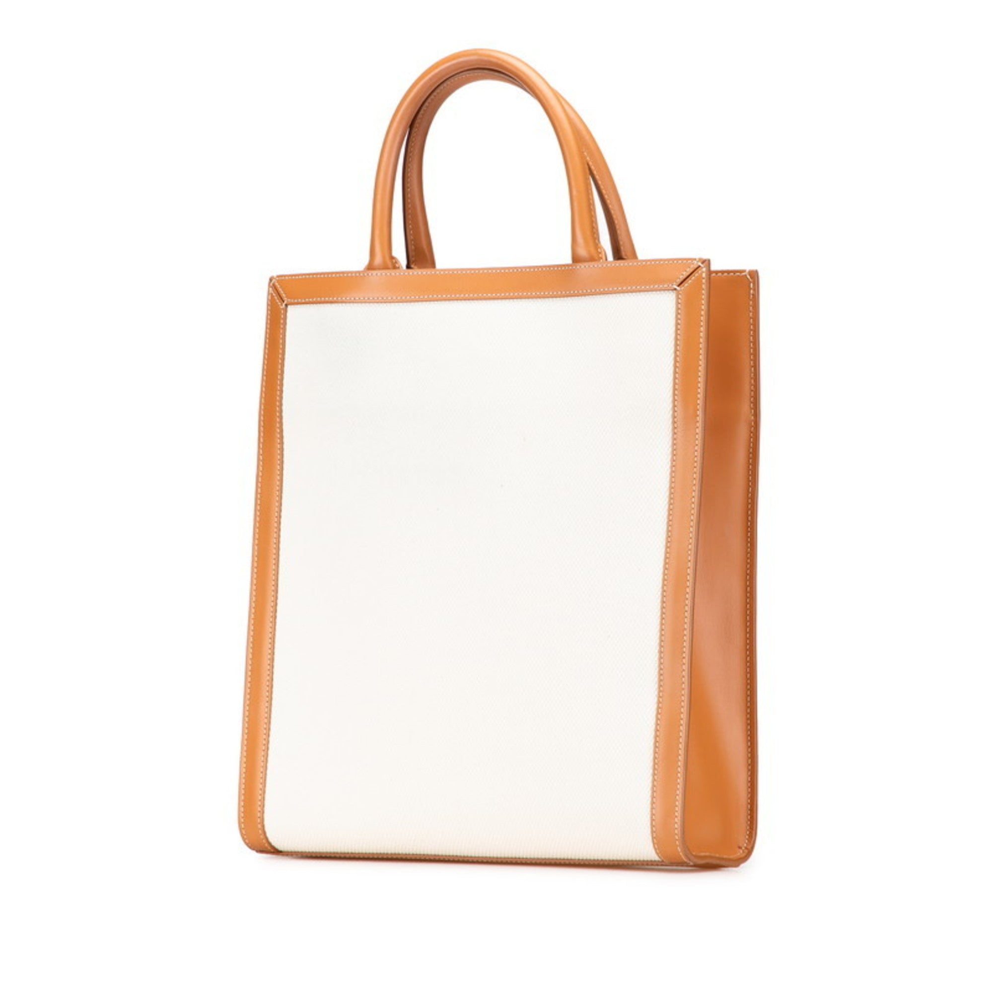 Celine Cabas Brown Canvas Leather Handbag Shoulder Bag (Pre-Owned)