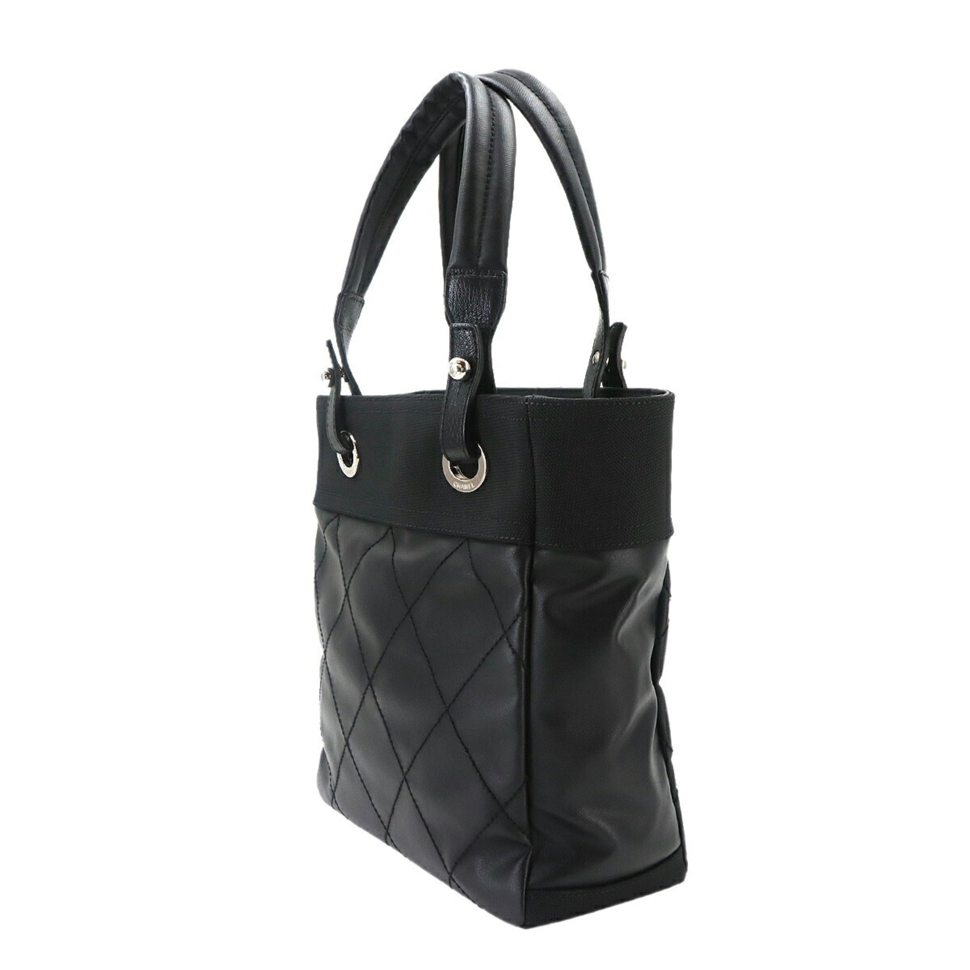 Chanel Paris Biarritz Black Nylon Pvc Leather Handbag Tote Bag (Pre-Owned)