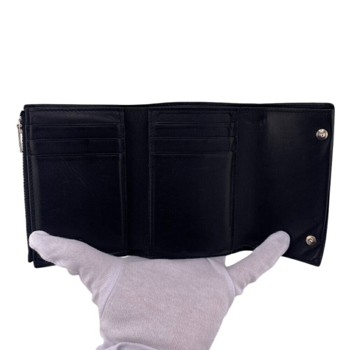 Loewe Linen Black Leather Wallet (Tri-Fold) (Pre-Owned)