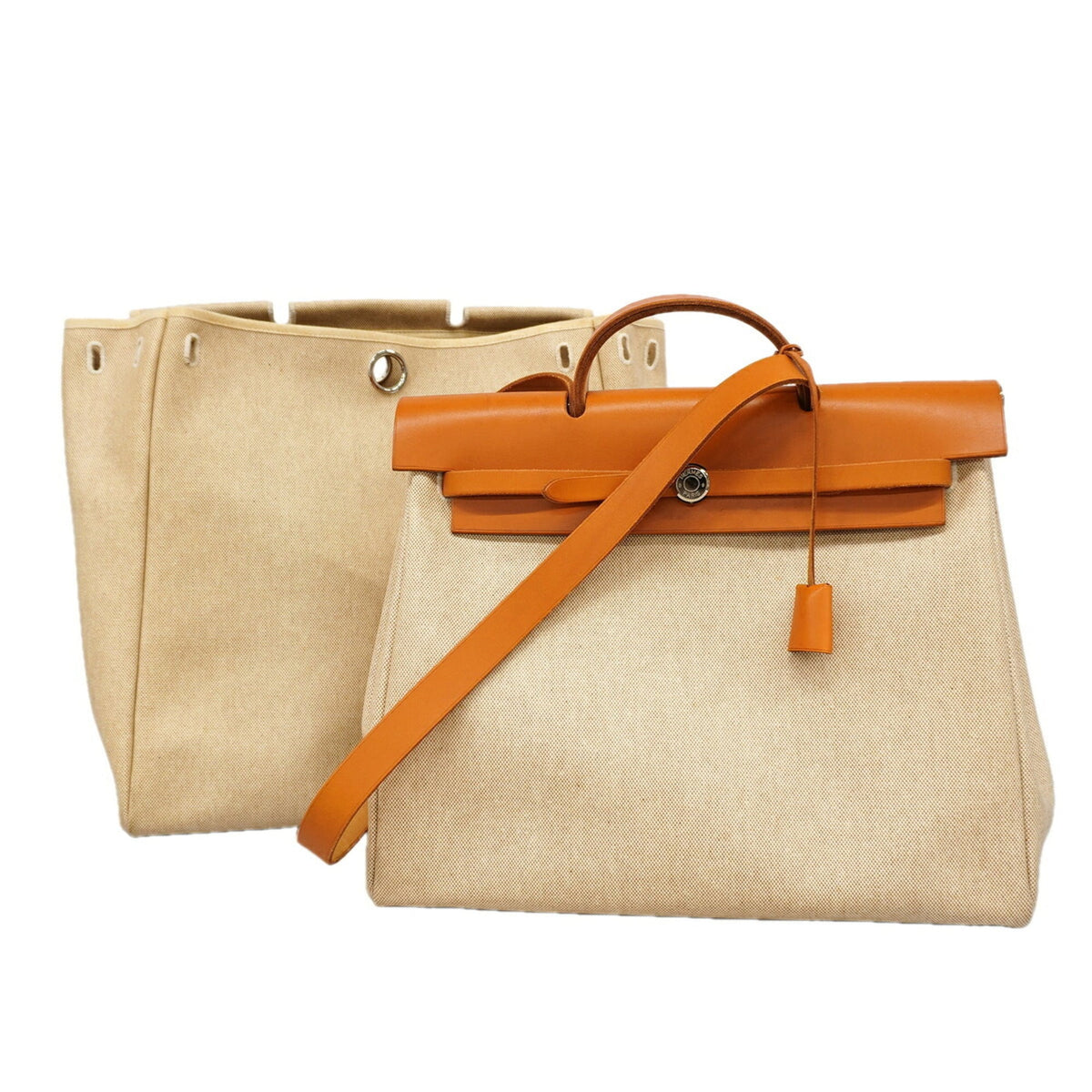 Hermes Brown Natural Toile H Handbag (Pre-Owned)