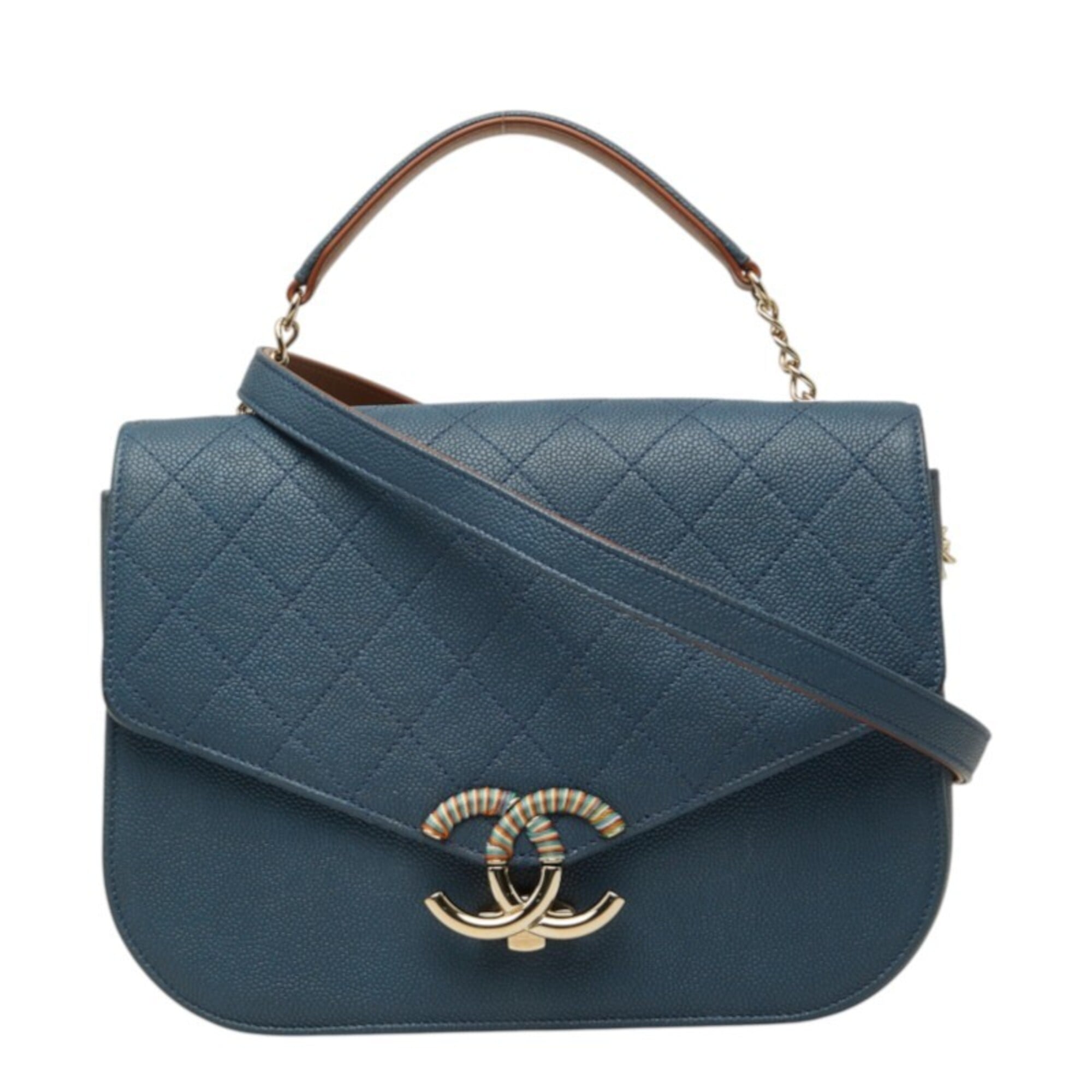 Chanel Blue Grained Calfskin Handbag Shoulder Bag (Pre-Owned)