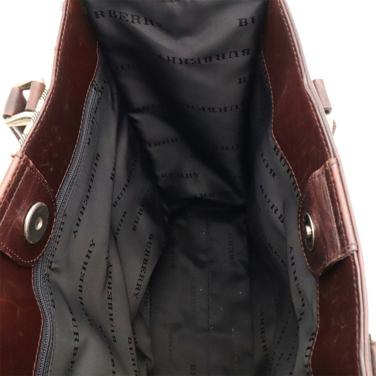 Burberry Beige Brown Bordeaux Brown Red Color Canvas Leather Handbag Tote Bag (Pre-Owned)