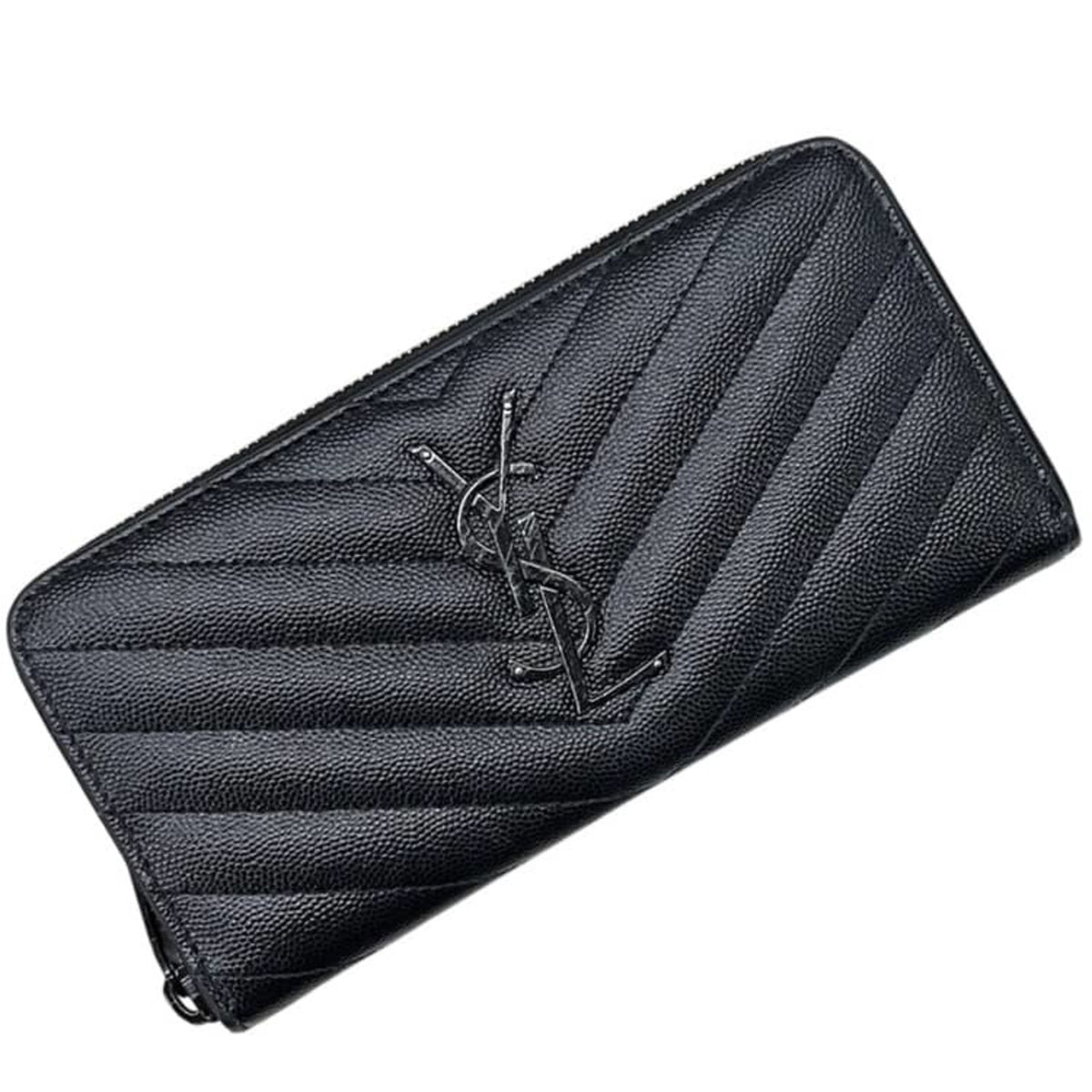 Saint Laurent Black Leather Long Wallet (Bi-Fold) (Pre-Owned)
