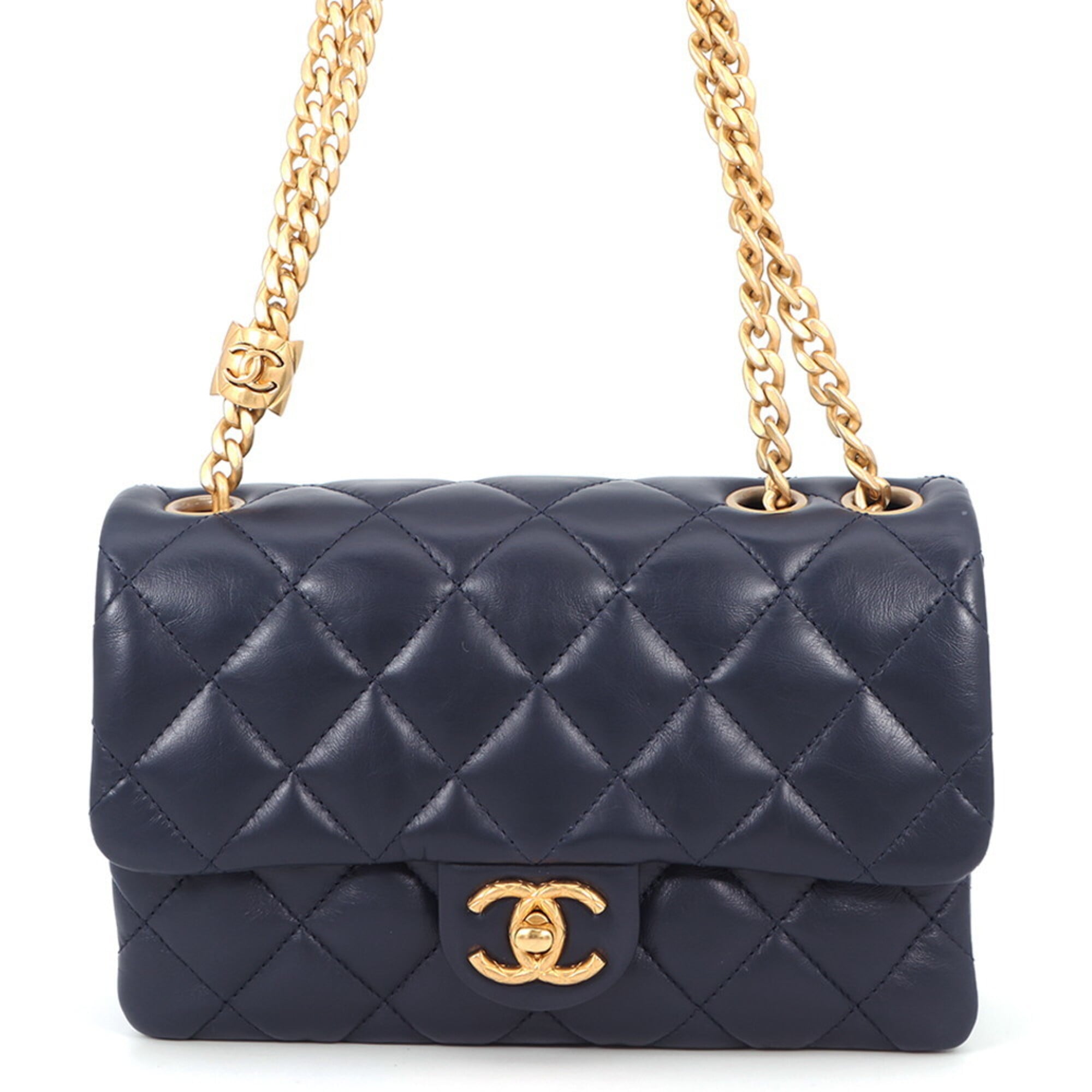 Chanel Navy Leather Handbag Shoulder Bag (Pre-Owned)