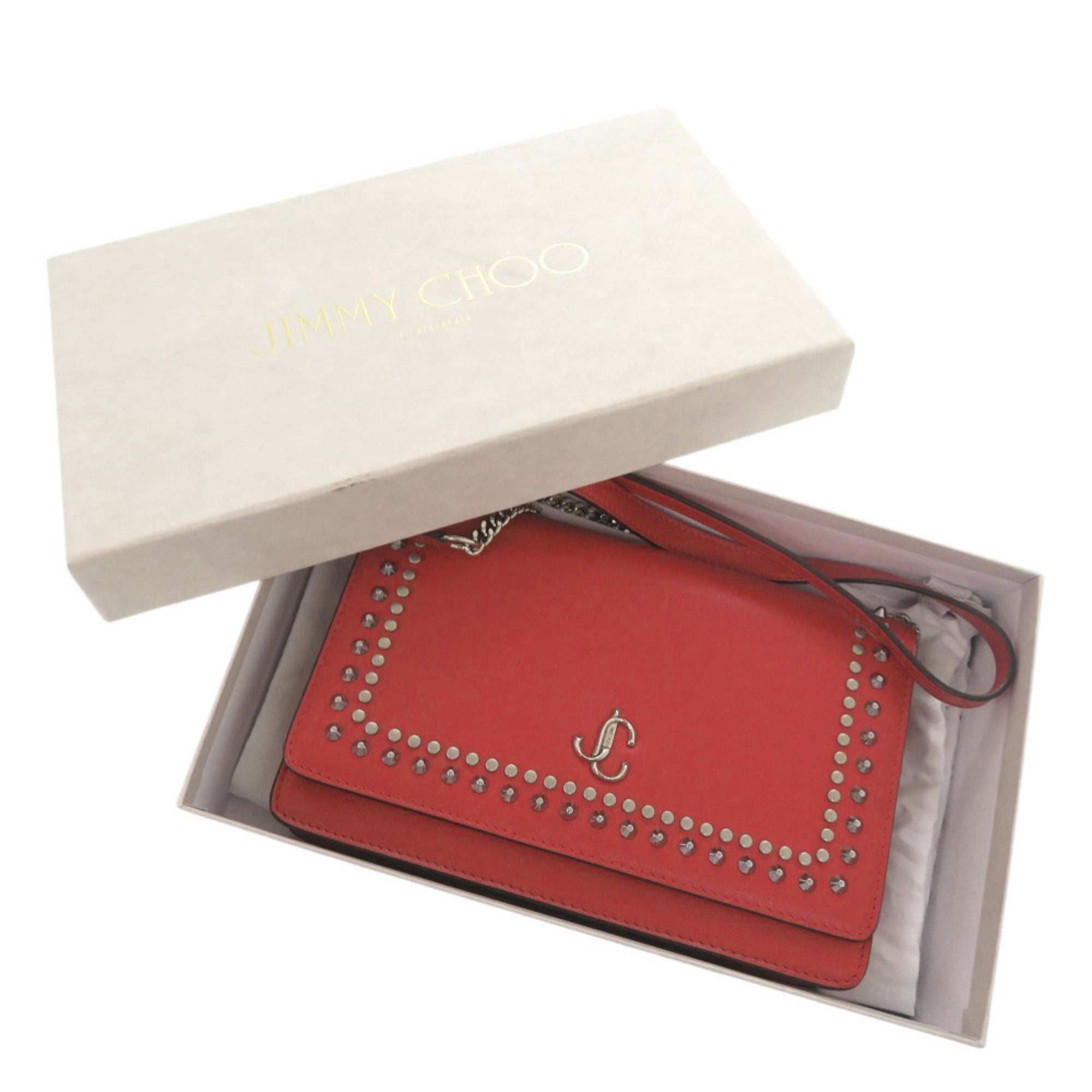 Jimmy Choo Red Color Leather Shoulder Bag (Pre-Owned)