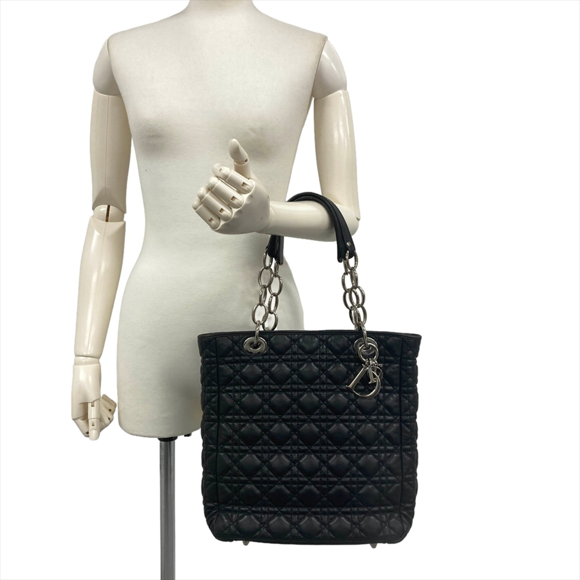 Christian Dior Black Leather Handbag Tote Bag (Pre-Owned)