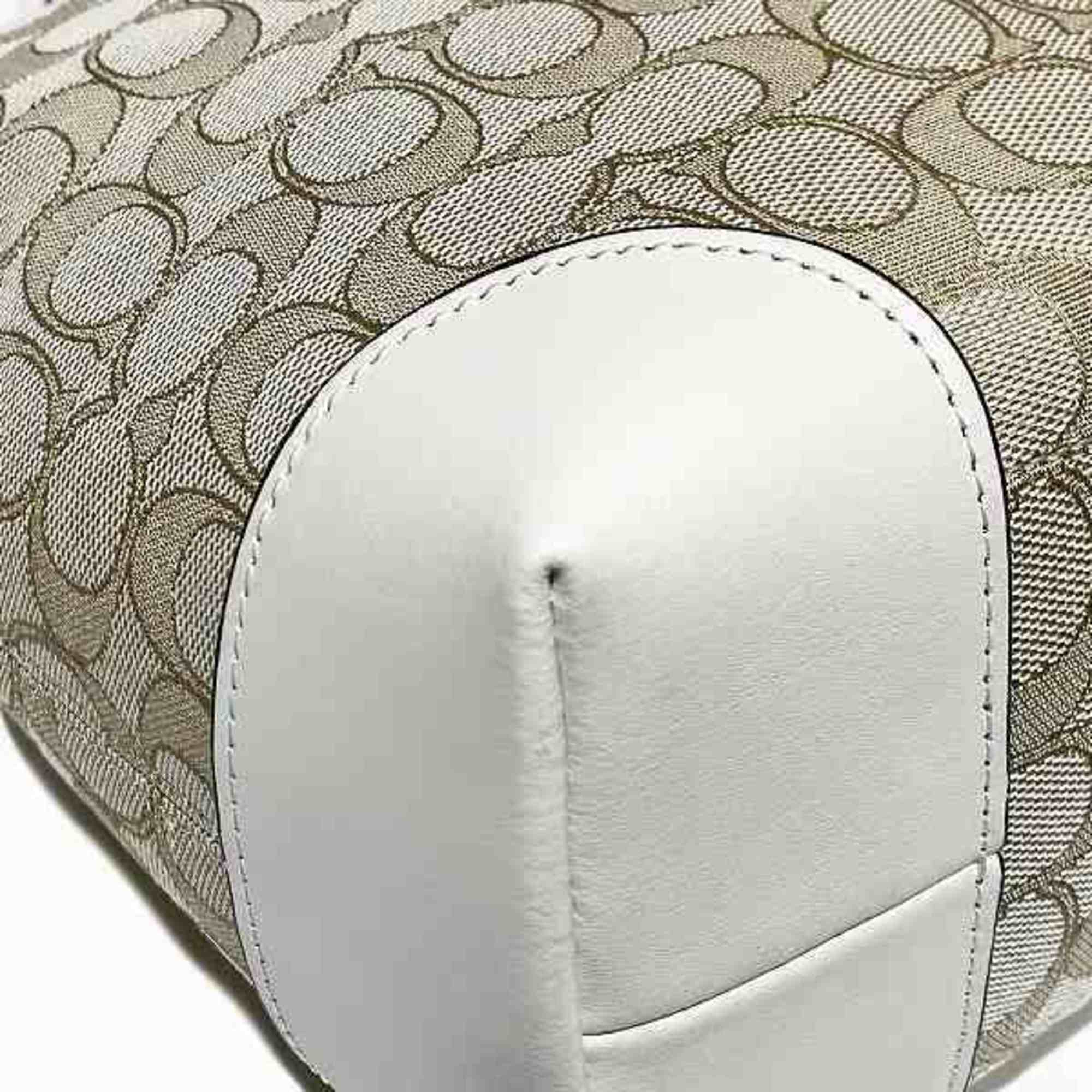 Coach Light Beige White Canvas Leather Tote Bag (Pre-Owned)