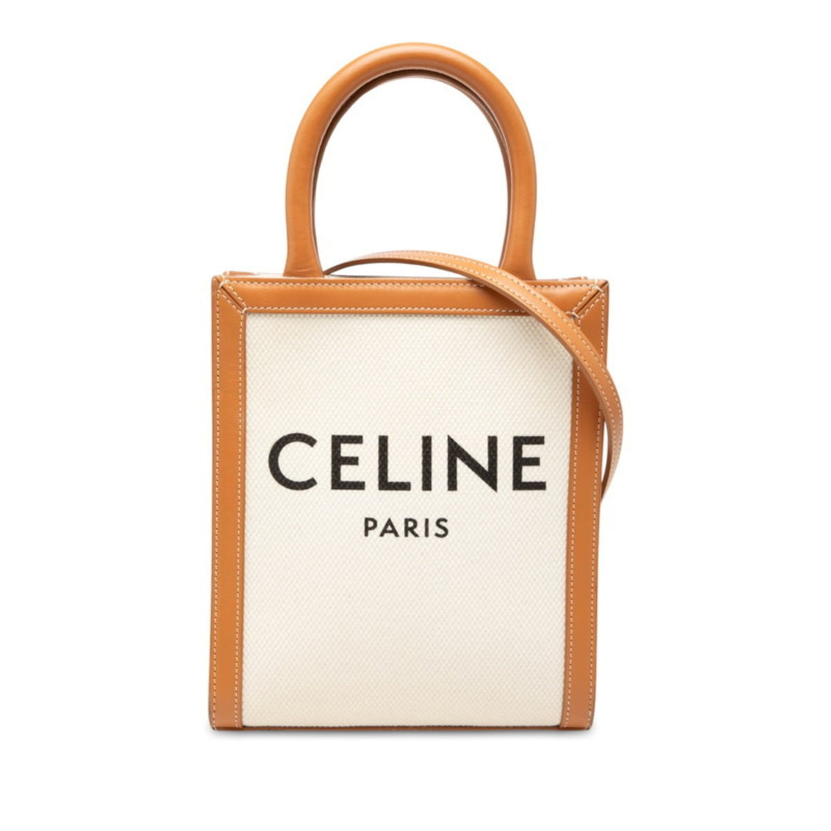 Celine Brown Canvas Leather Handbag Shoulder Bag (Pre-Owned)