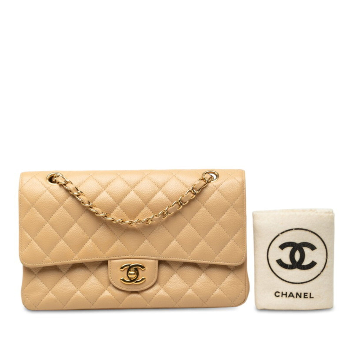 Chanel Beige Grained Calfskin Shoulder Bag (Pre-Owned)