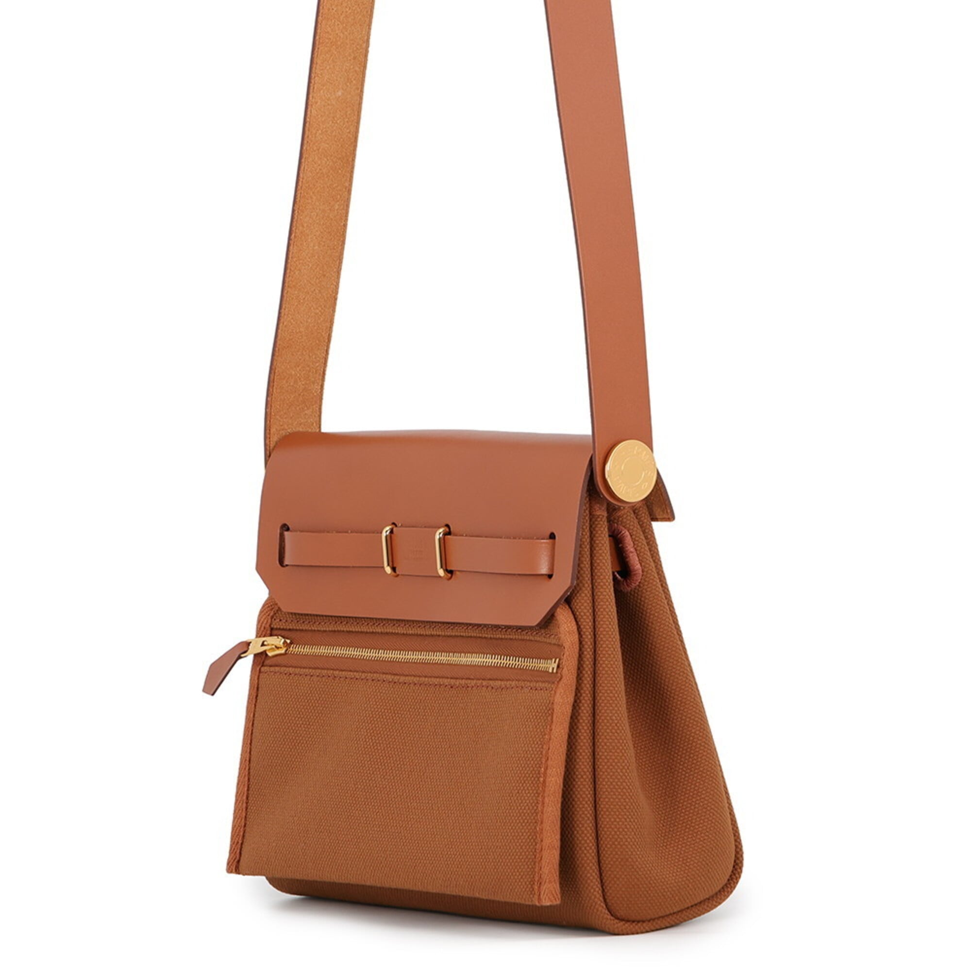 Hermes Fauve Canvas Leather Shoulder Bag