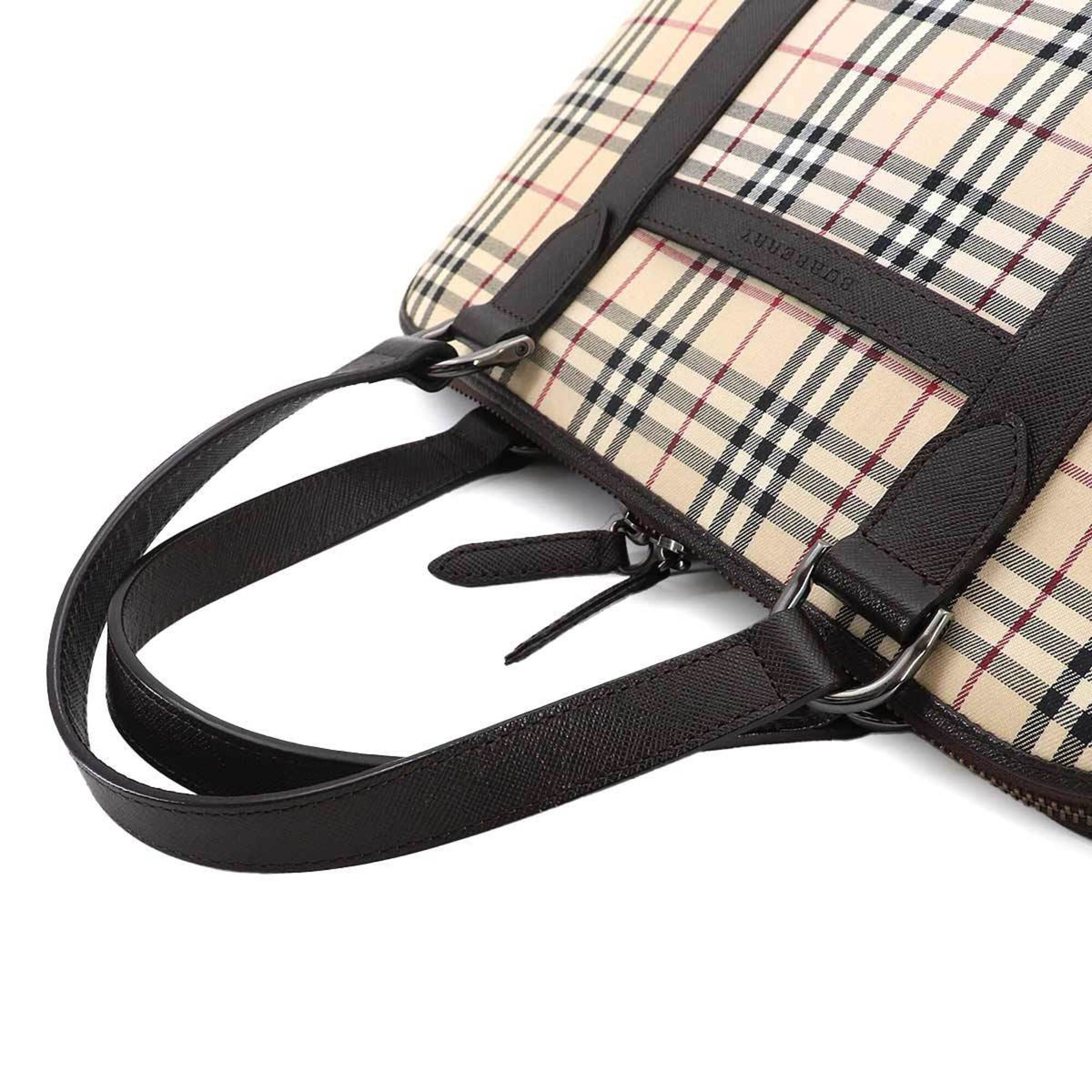 Burberry Beige Brown Canvas Leather Boston Bag Handbag (Pre-Owned)