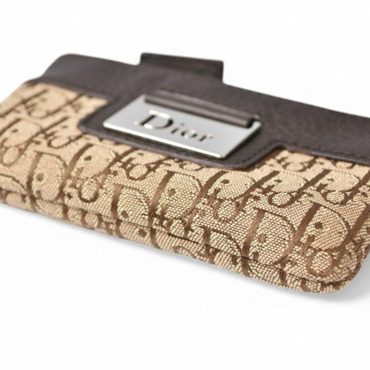 Christian Dior Beige Brown Leather Canvas Pouch (Pre-Owned)