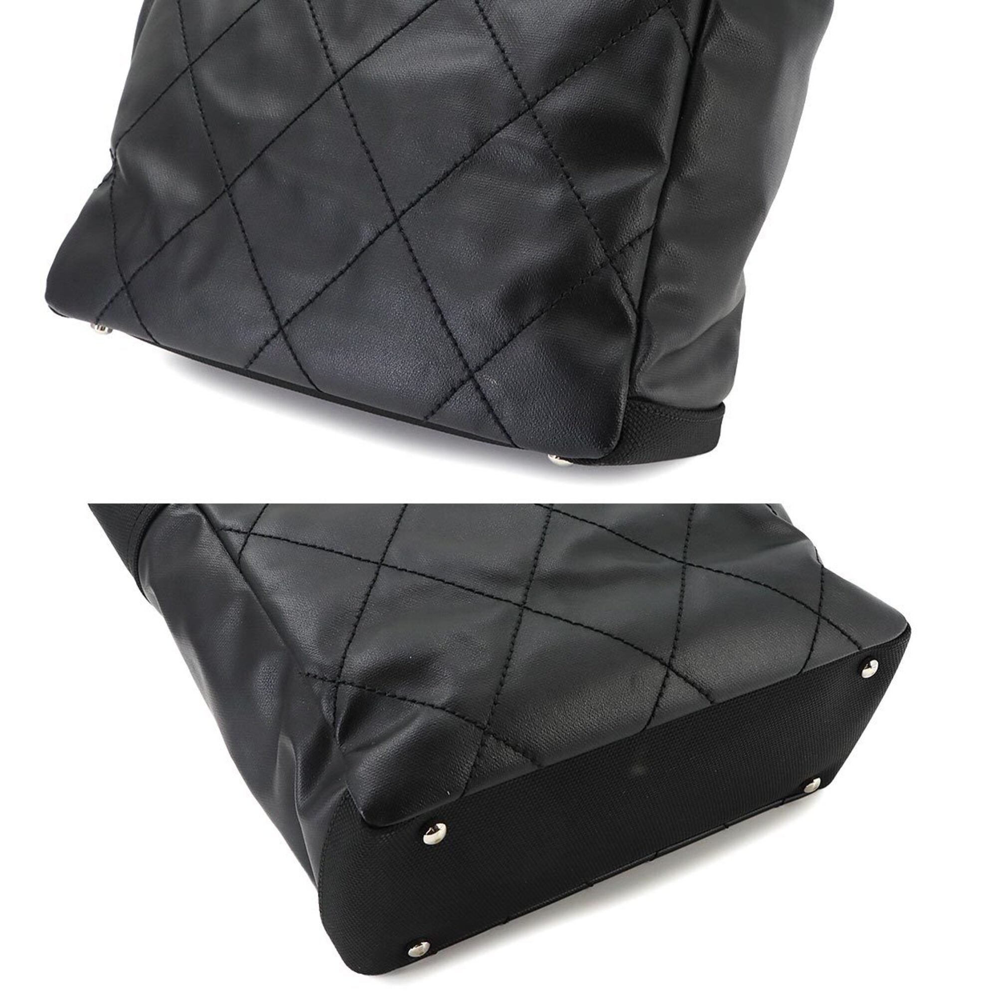 Chanel Paris Biarritz Black Nylon Pvc Leather Handbag Tote Bag (Pre-Owned)