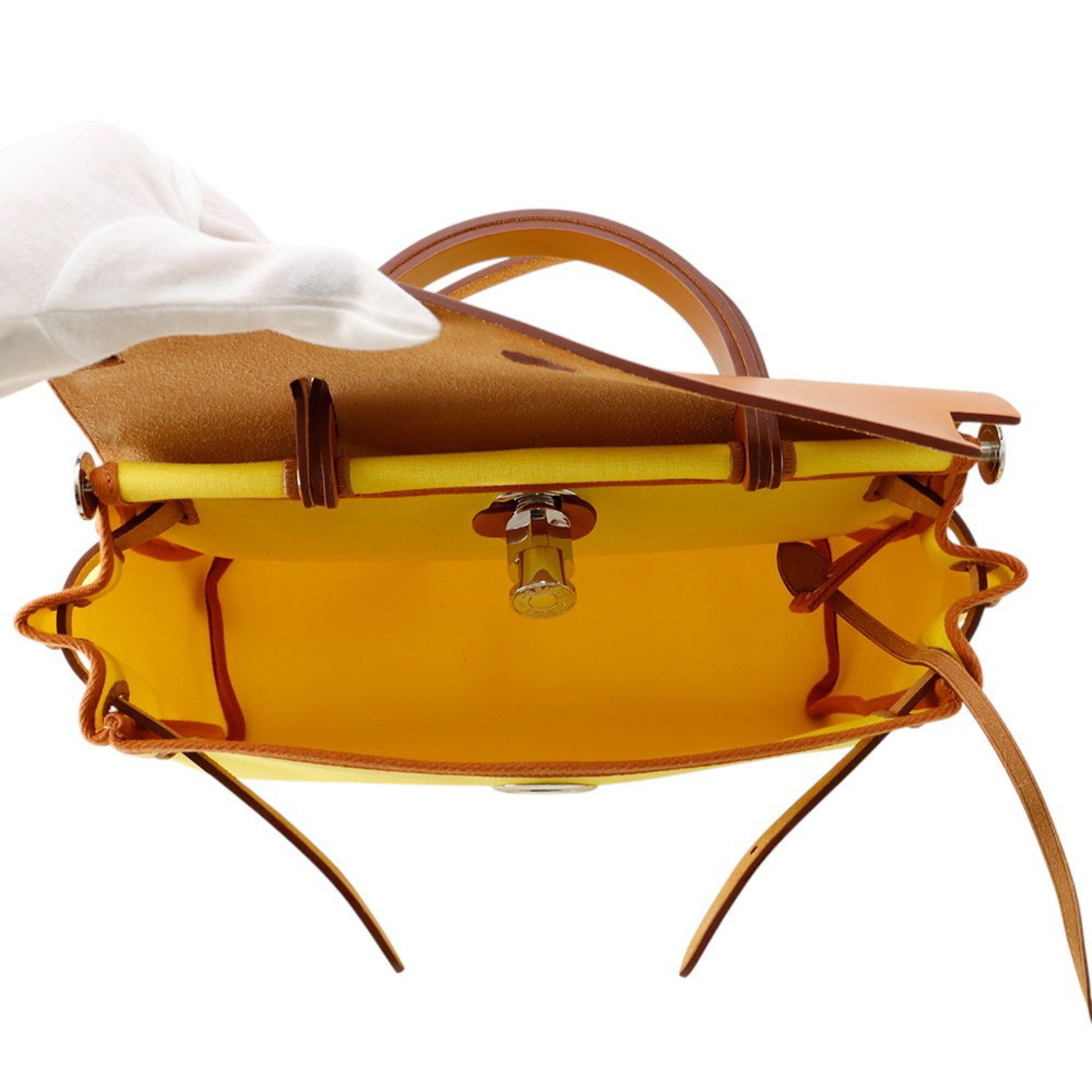 Hermes Natural Toile Officier Vache Leather Shoulder Bag (Pre-Owned)