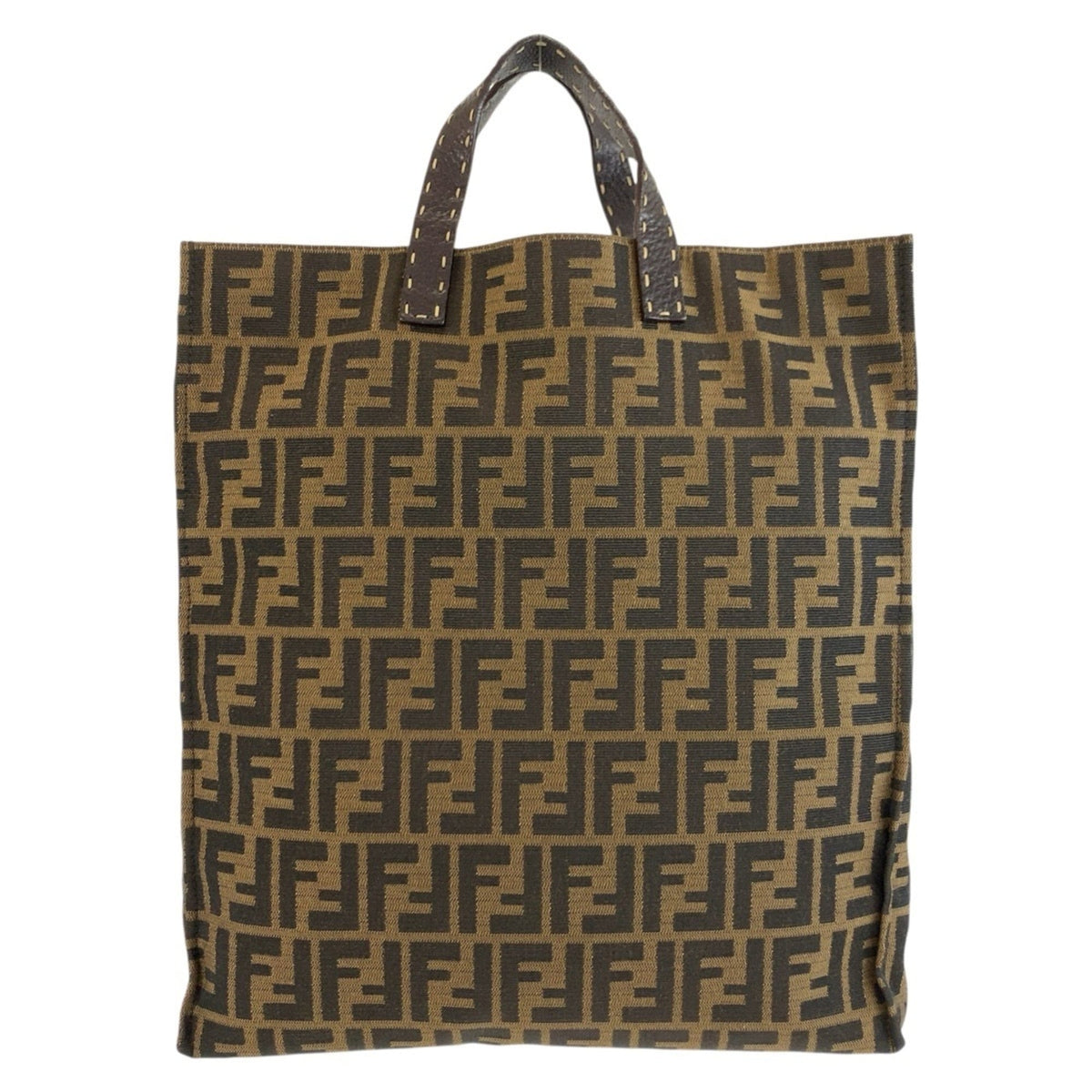 Fendi Brown Canvas Leather Handbag Tote Bag (Pre-Owned)