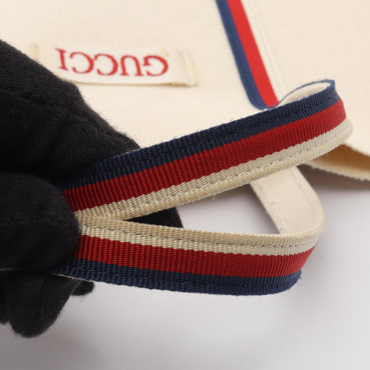 Gucci Ivory Navy Red Color Canvas Handbag Tote Bag (Pre-Owned)