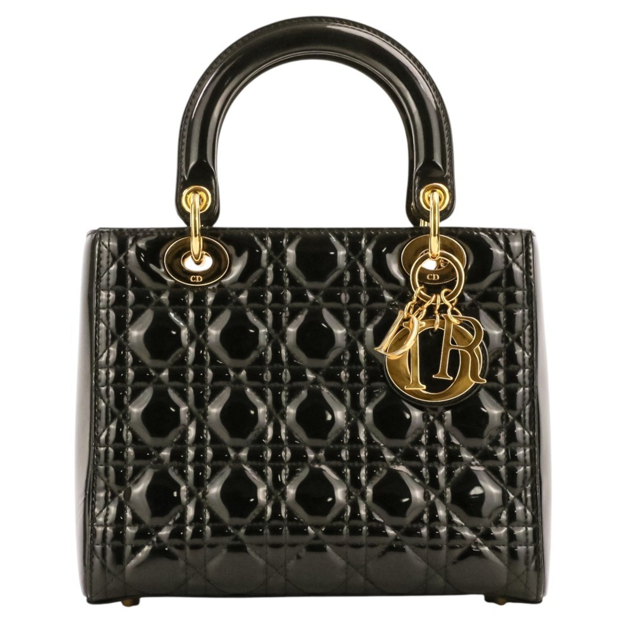 Christian Dior Lady Dior Black Patent Leather Handbag (Pre-Owned)