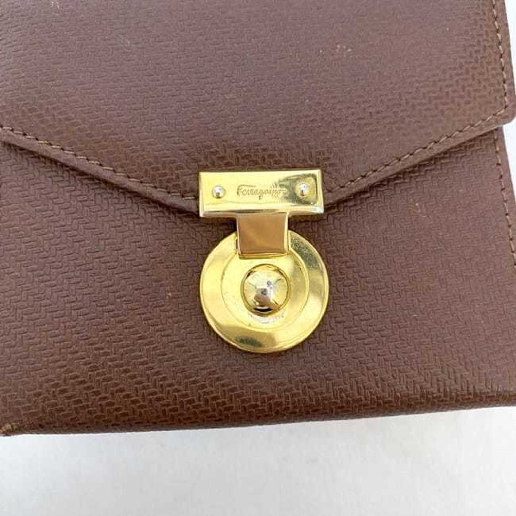 Salvatore Ferragamo Brown Leather Coin Purse/Coin Case (Pre-Owned)
