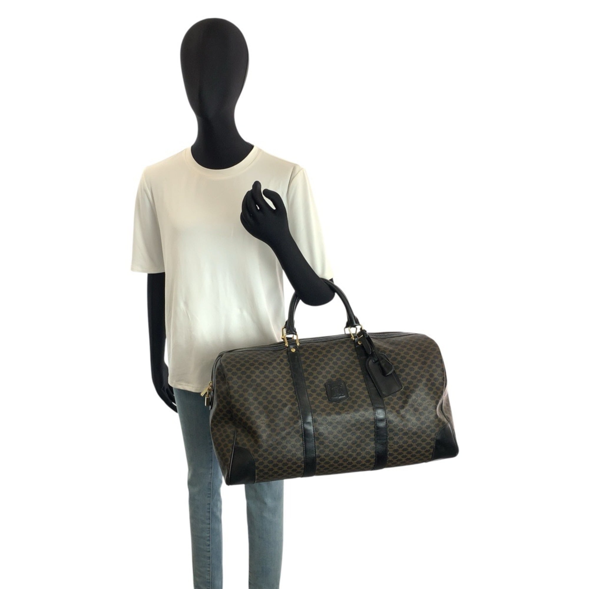 Celine Black Brown Pvc Boston Bag Handbag (Pre-Owned)