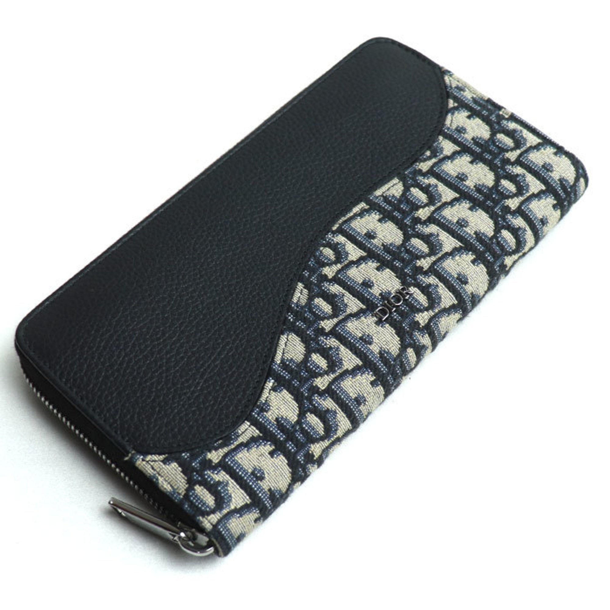Christian Dior Navy Canvas Leather Long Wallet (Bi-Fold) (Pre-Owned)