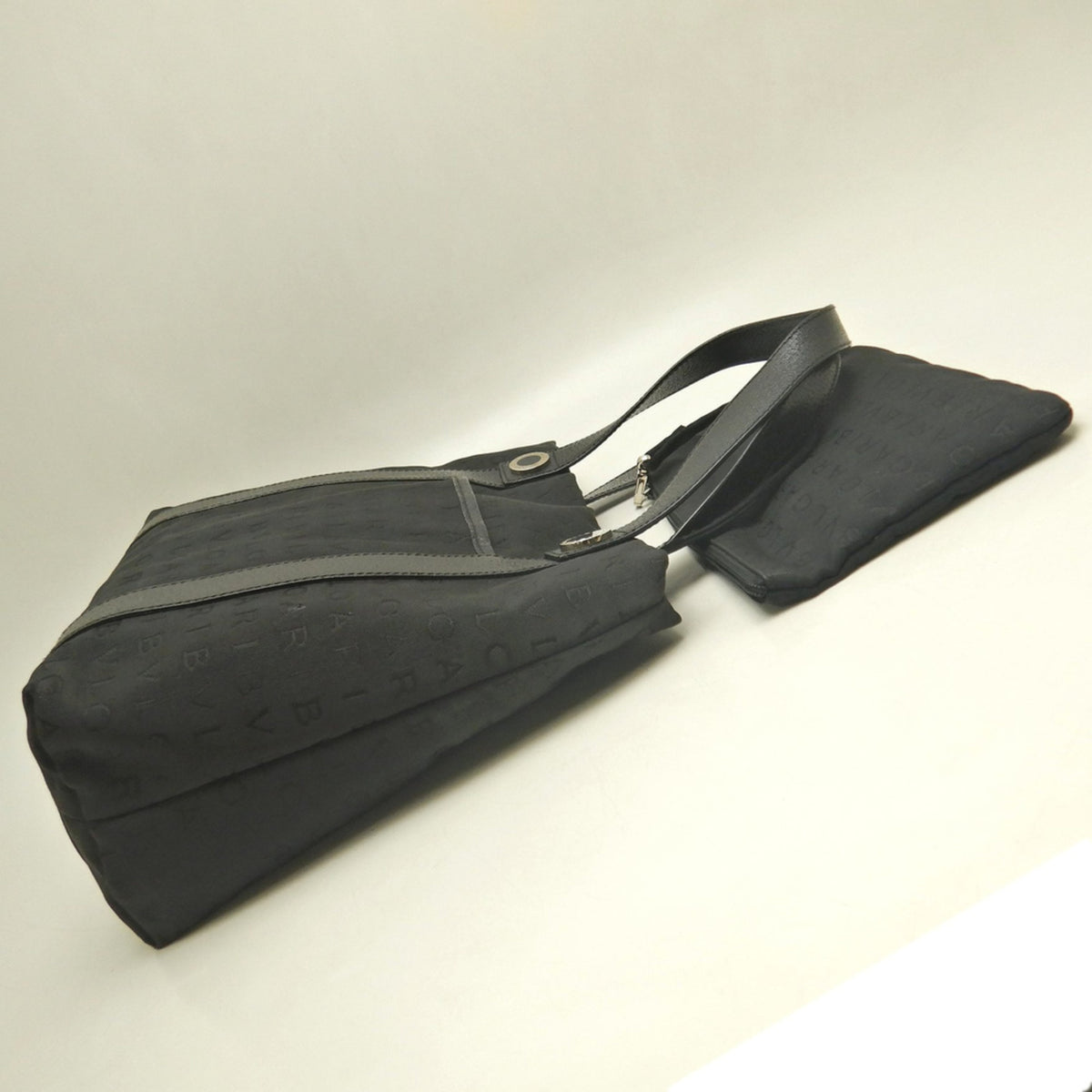 Bvlgari Black Dark Gray Canvas Leather Tote Bag (Pre-Owned)