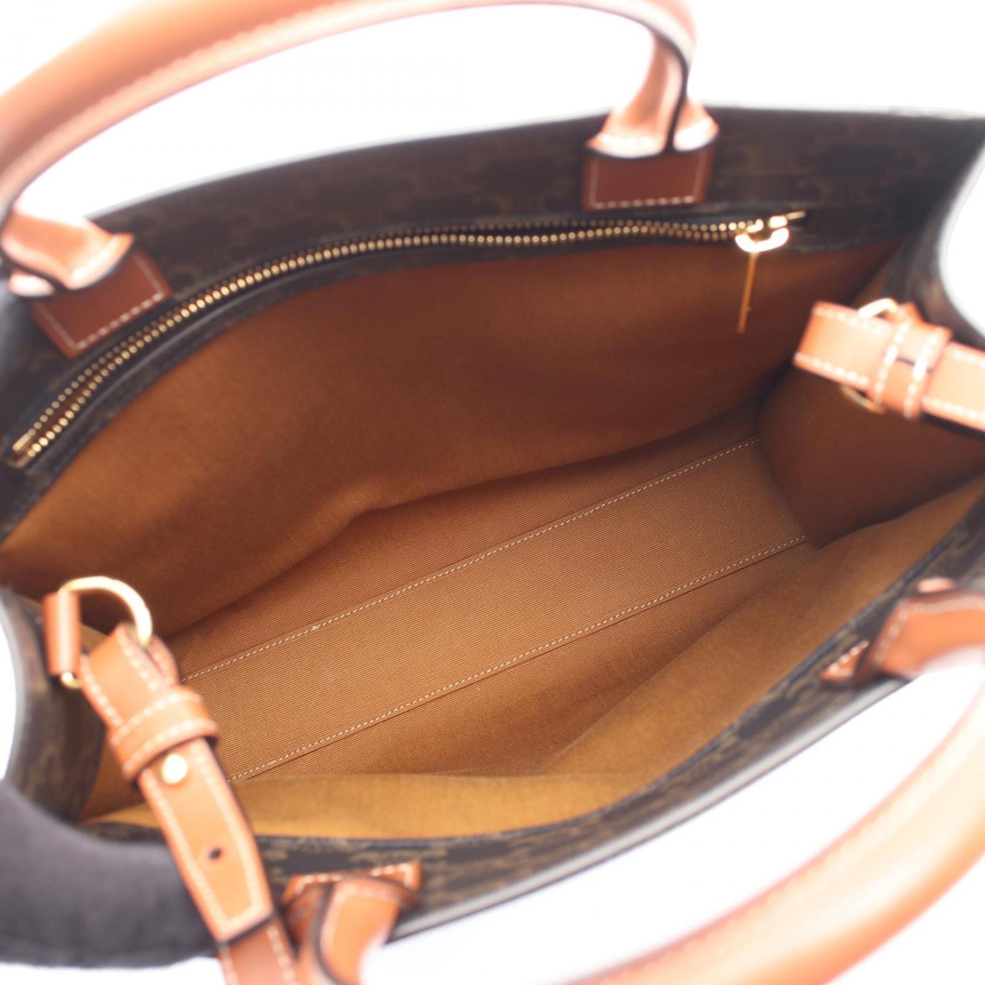 Celine Black Brown Coated Canvas Leather Handbag Tote Bag (Pre-Owned)