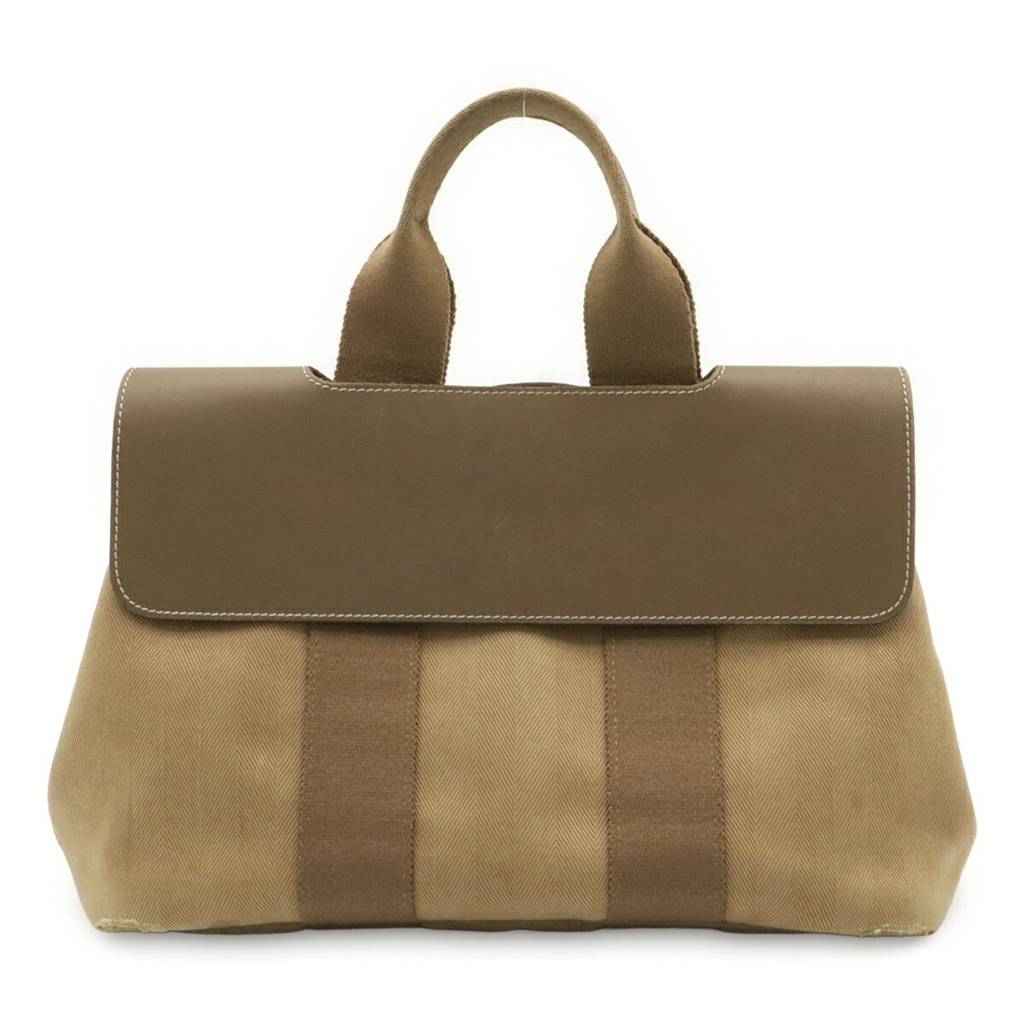 Hermes Etoupe Gray Toile Chevron Leather Handbag Tote Bag (Pre-Owned)