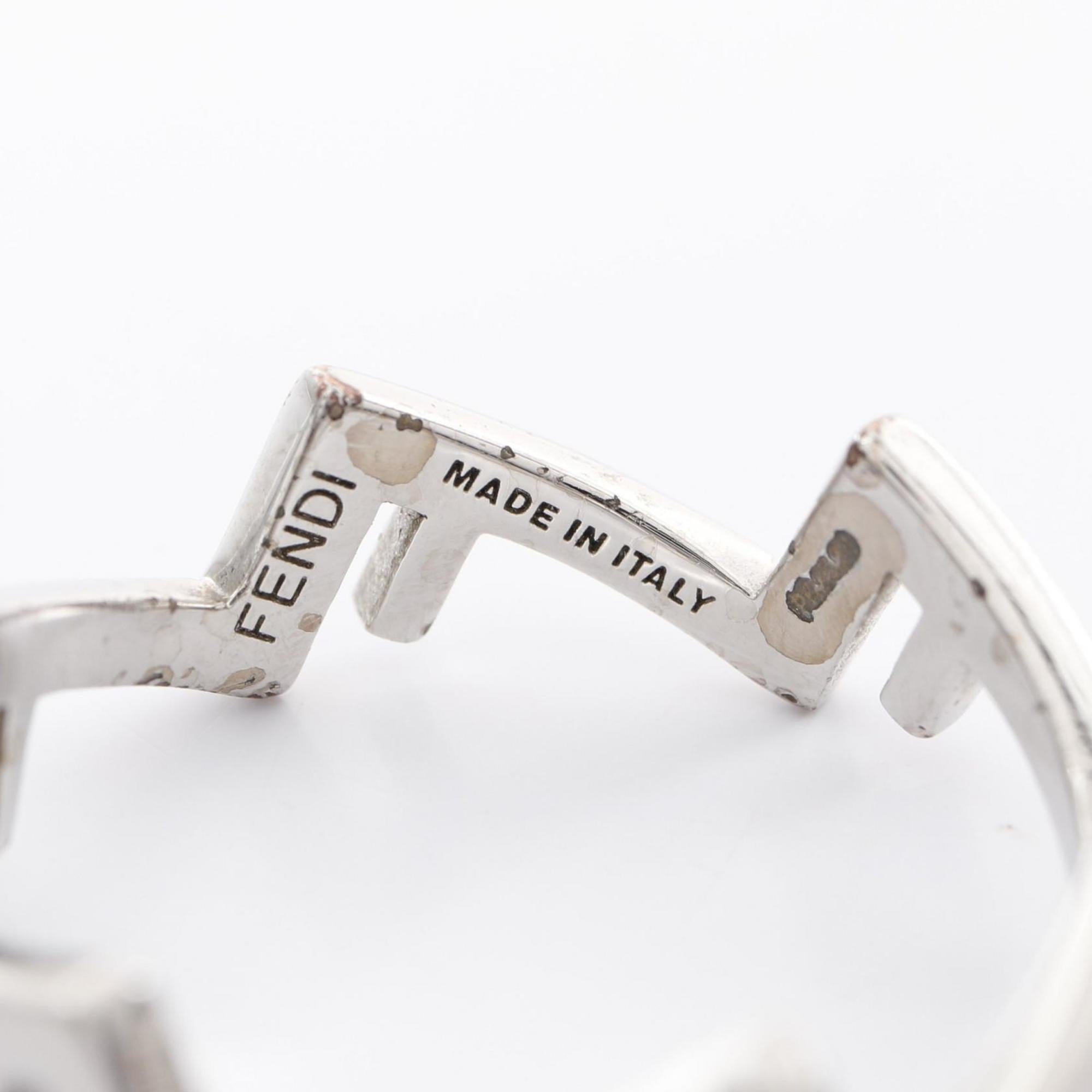 Fendi Silver Clear Stainless Steel Band Ring (Pre-Owned)