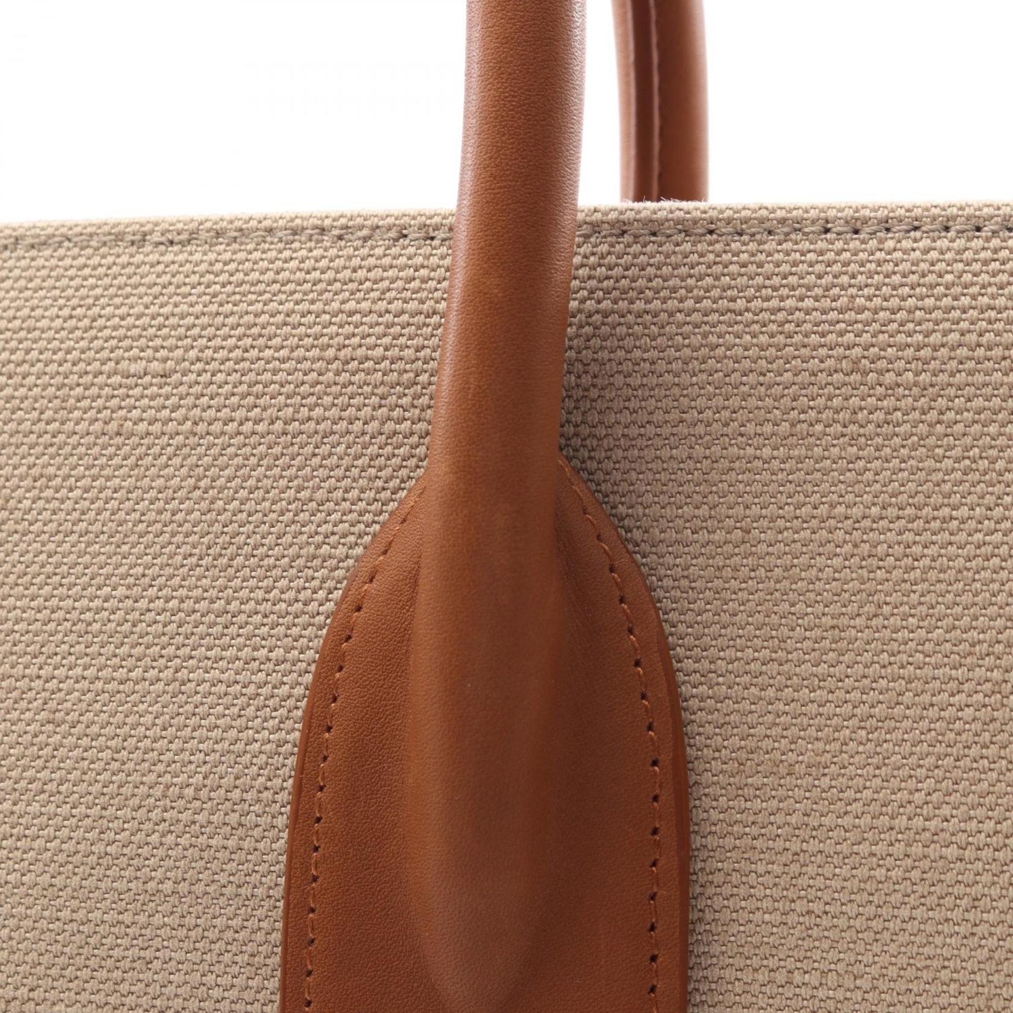 Saint Laurent Beige Brown Canvas Leather Tote Bag (Pre-Owned)