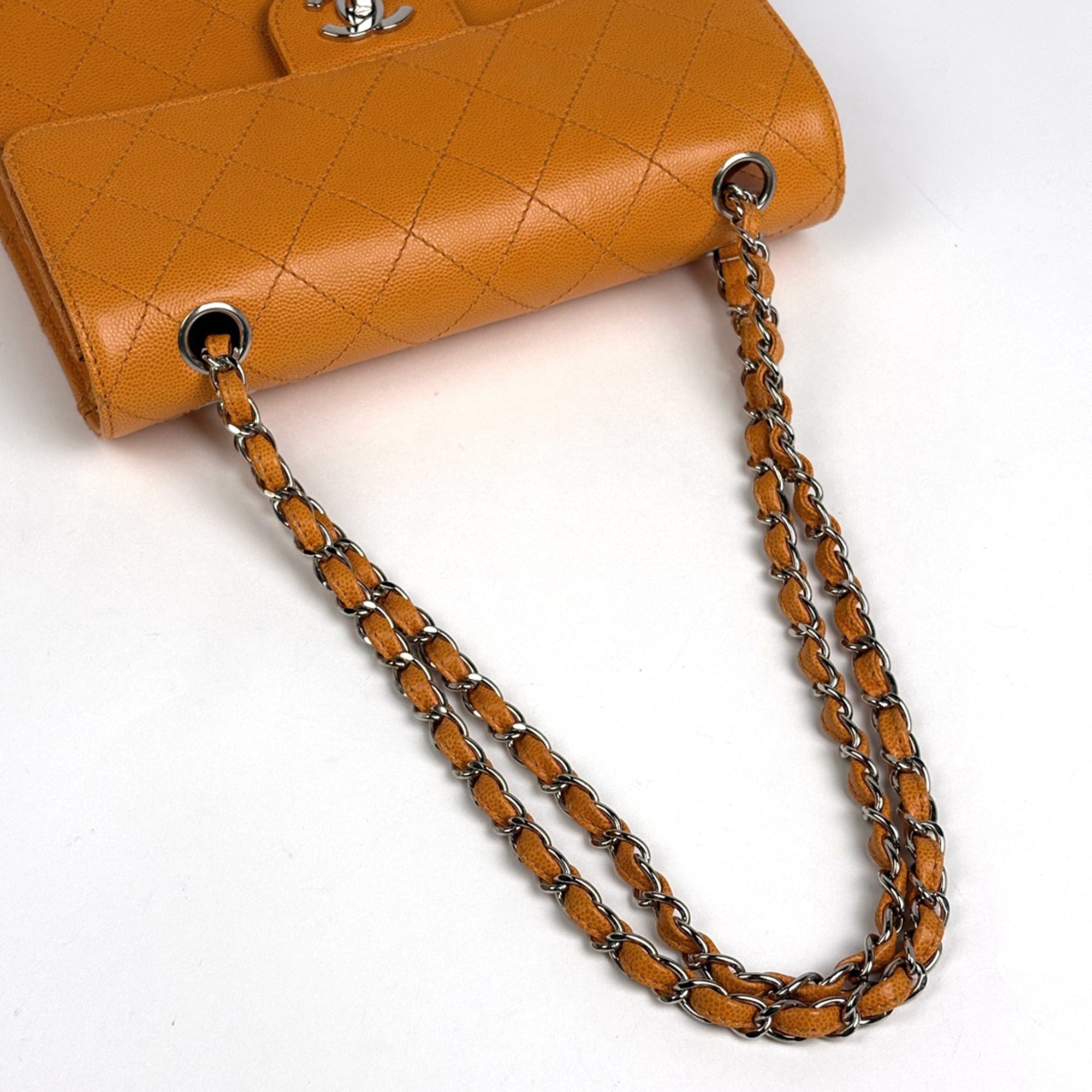 Chanel Orange Grained Calfskin Shoulder Bag (Pre-Owned)