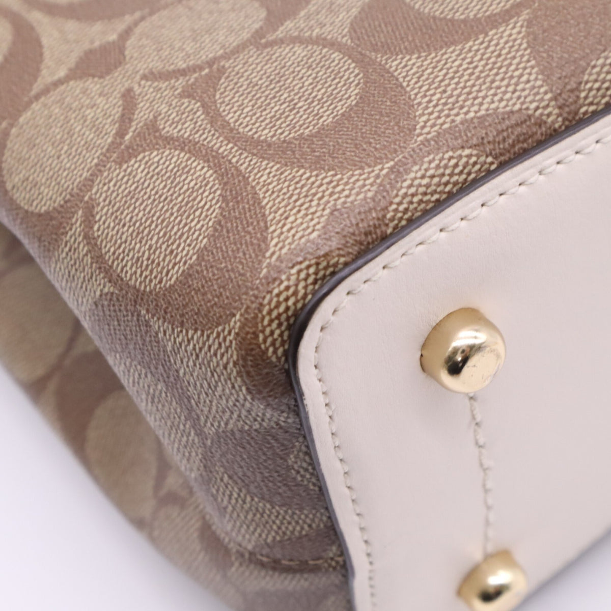 Coach Beige White Signature Line Handbag (Pre-Owned)