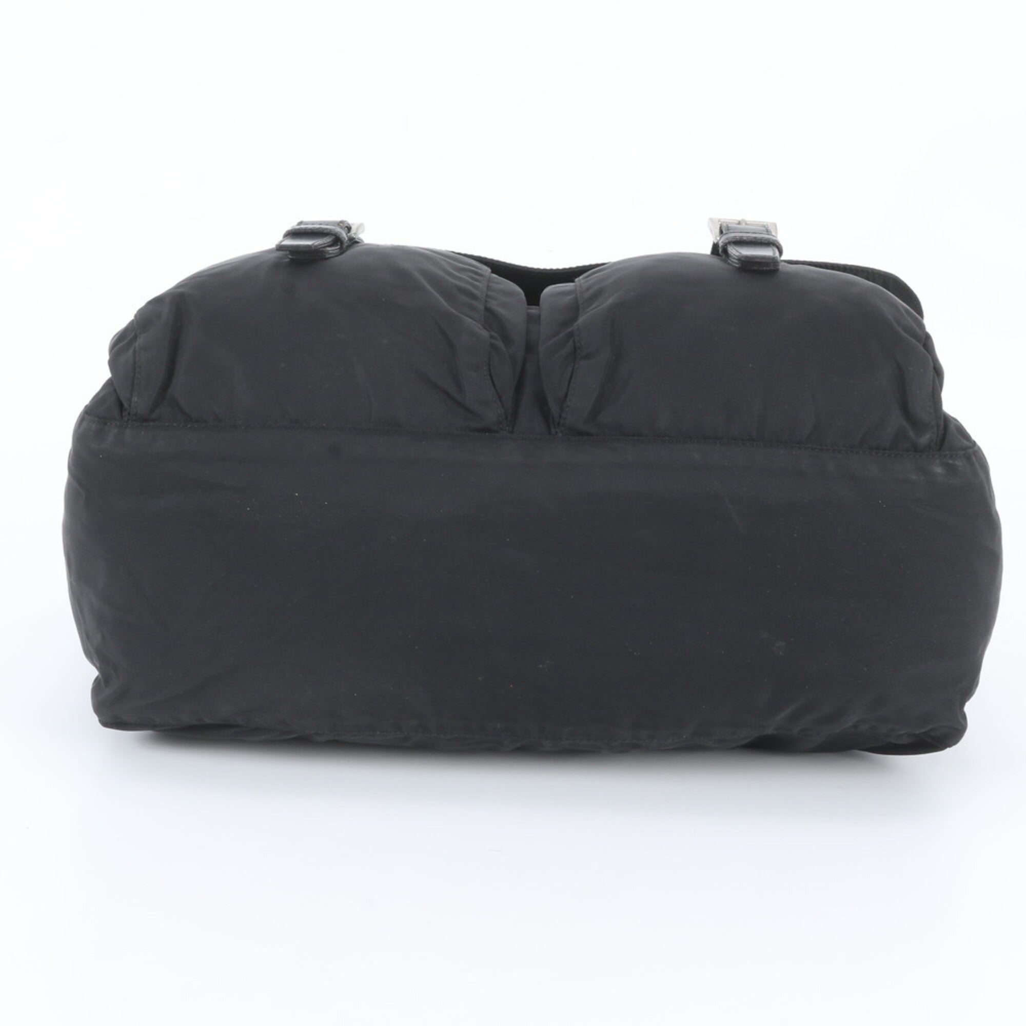 Prada Black Leather Nylon Messenger Bag Shoulder Bag (Pre-Owned)