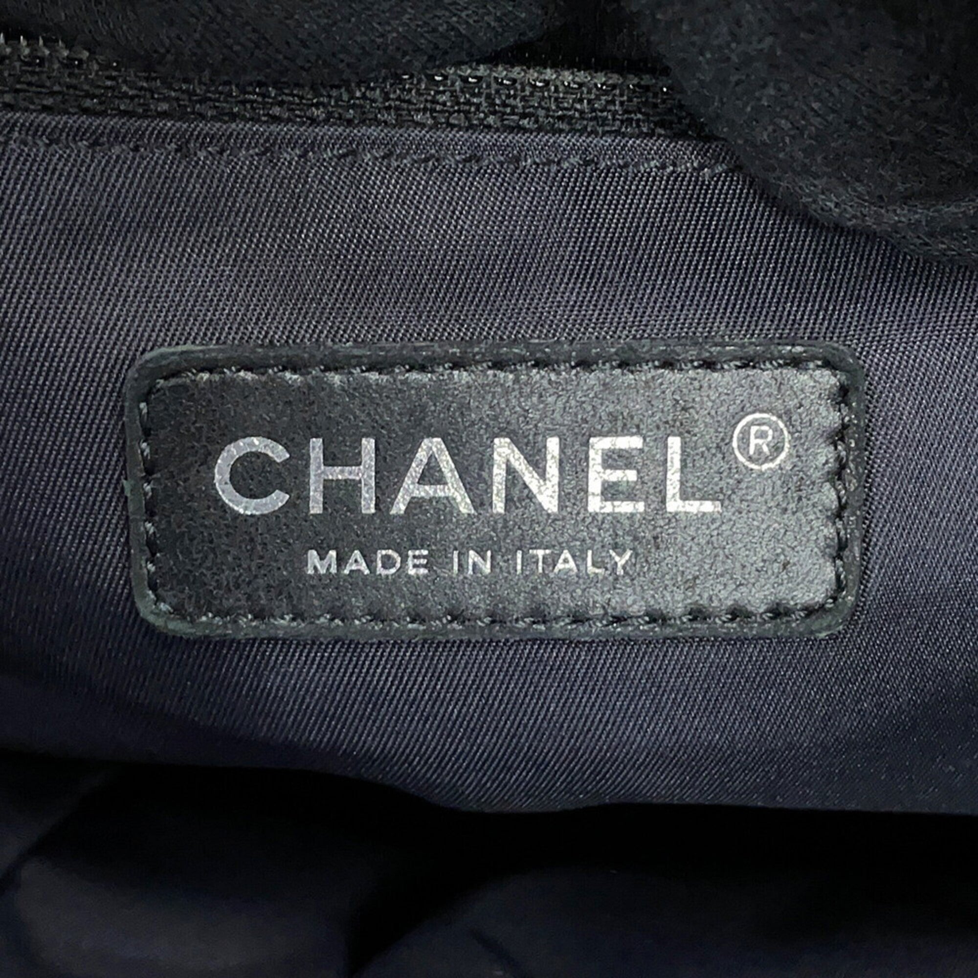 Chanel Black Leather Canvas Tote Bag (Pre-Owned)