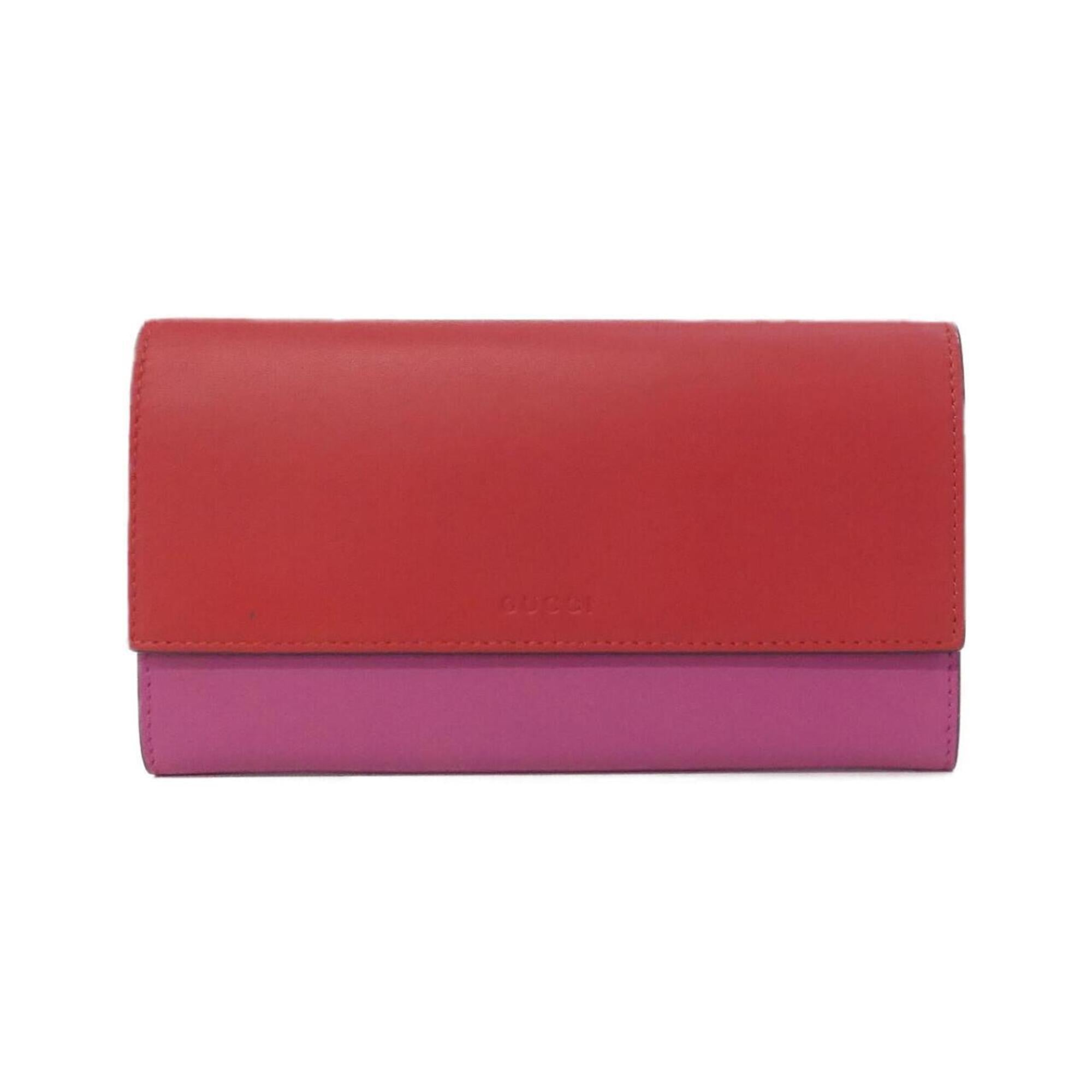 Gucci Pink Red Color Leather Long Wallet (Bi-Fold) (Pre-Owned)