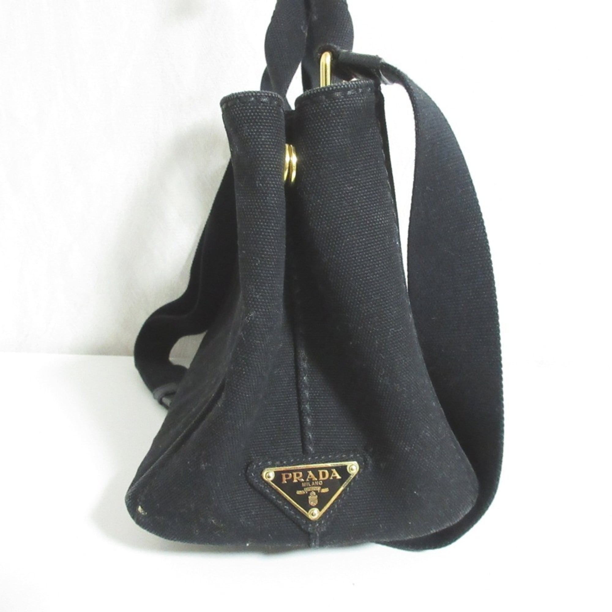 Prada Canapa Black Canvas Shoulder Bag Tote Bag (Pre-Owned)